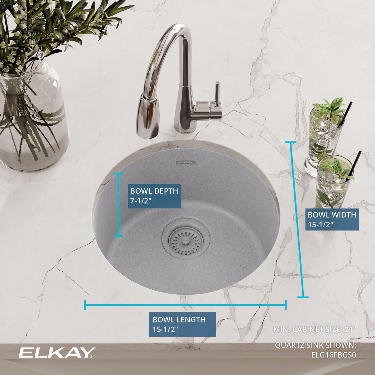 Alternate Image for Elkay Quartz Classic 18" Dual Mount Quartz Kitchen Sink, Single Bowl, Greystone, ELG16FBGS0