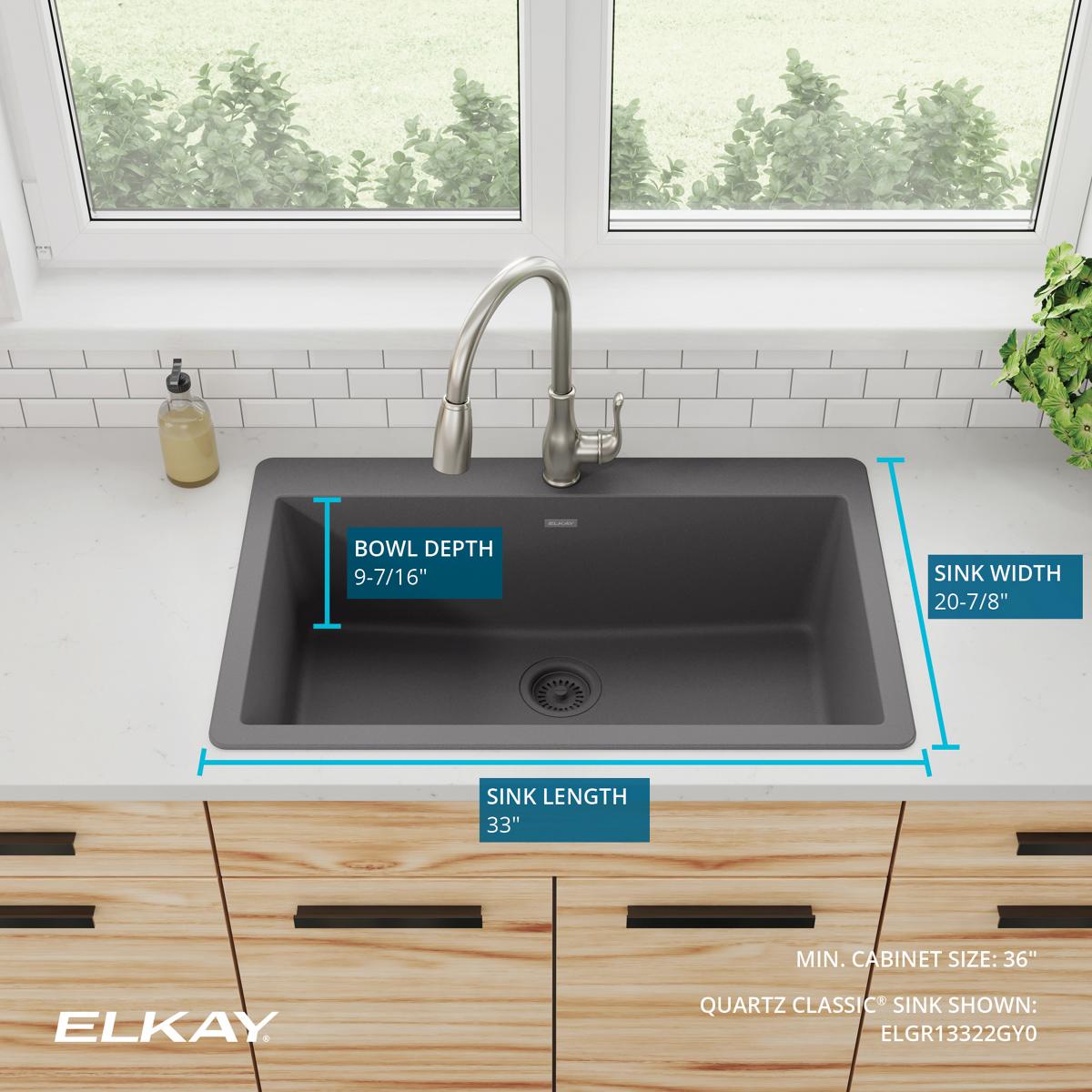 Alternate Image for Elkay Quartz Classic 33" Drop In/Topmount Quartz Kitchen Sink, Dusk Gray, 5 Pre-scored Faucet Holes, ELGR13322GY0