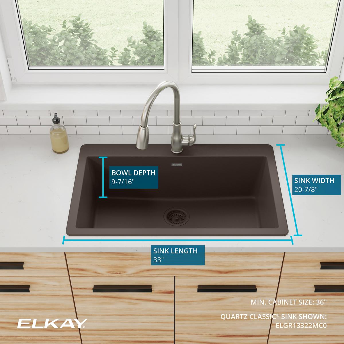 Alternate Image for Elkay Quartz Classic 33" Drop In/Topmount Quartz Kitchen Sink, Mocha, 5 Pre-scored Faucet Holes, ELGR13322MC0