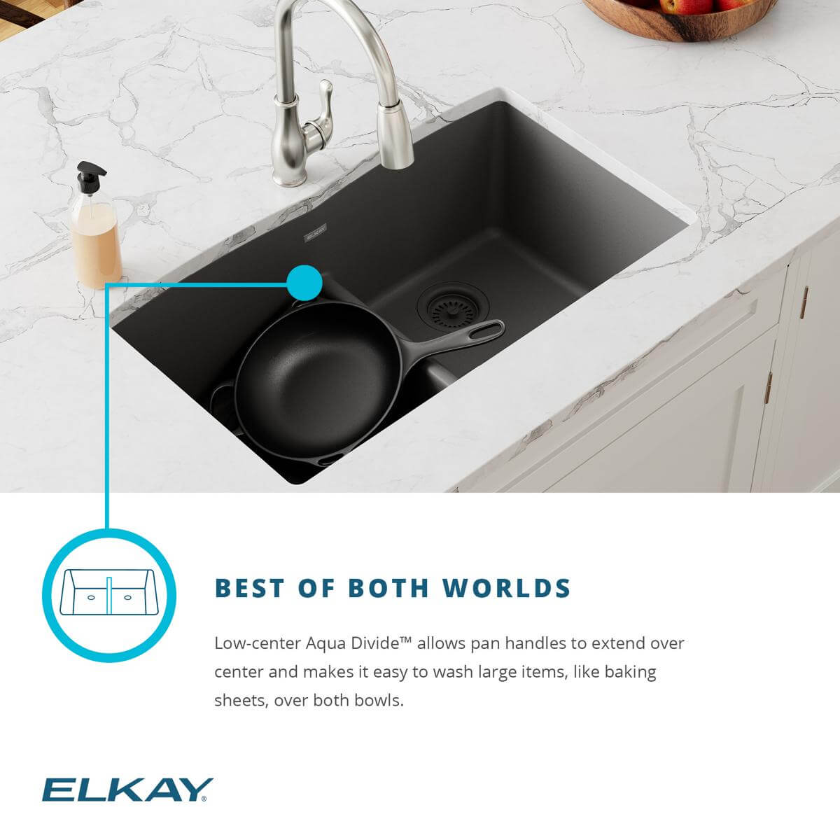 Alternate Image for Elkay Quartz Classic 33" Undermount Quartz Kitchen Sink, 60/40 Double Bowl, Mocha, ELGULBO3322MC0