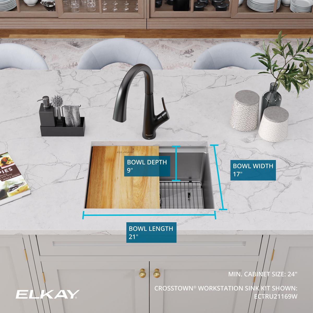 Alternate Image for Elkay Crosstown 23" Undermount Stainless Steel Workstation Kitchen Sink with Accessories, Polished Satin, 18 Gauge, ECTRU21169W
