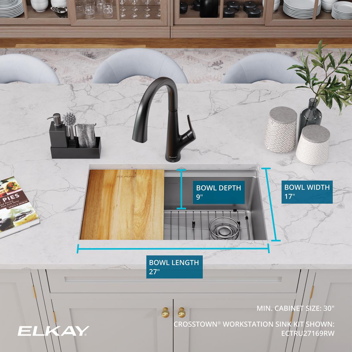 Alternate Image for Elkay Crosstown 29" Undermount Stainless Steel Workstation Kitchen Sink with Accessories, Polished Satin, 18 Gauge, ECTRU27169RW