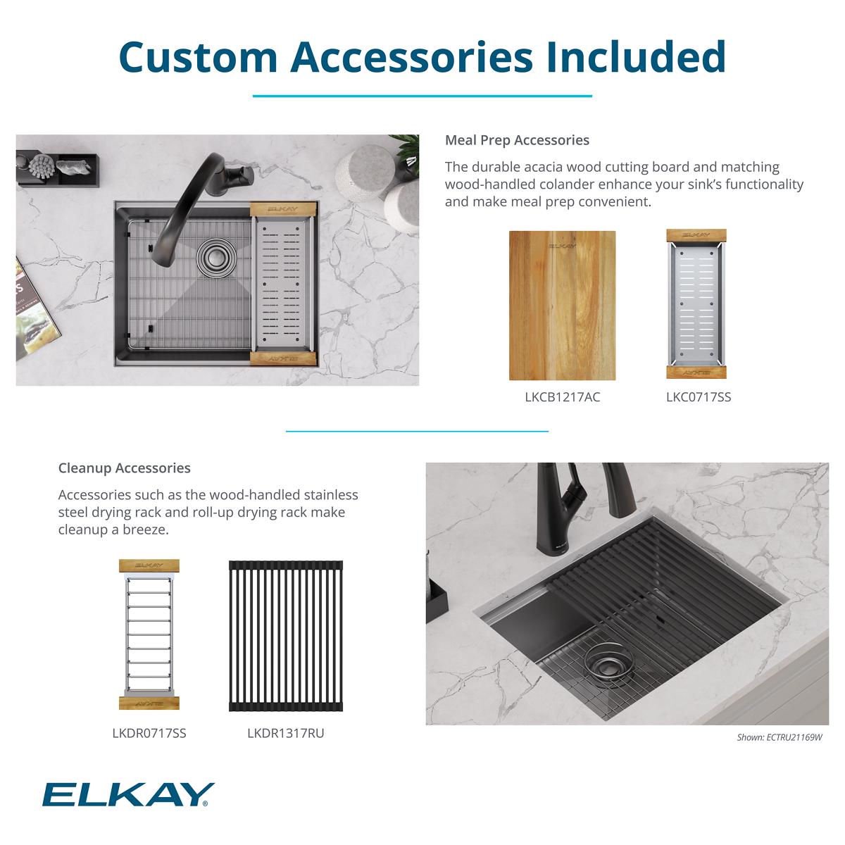 Alternate Image for Elkay Crosstown 23" Undermount Stainless Steel Workstation Kitchen Sink with Accessories, Polished Satin, 18 Gauge, ECTRU21169W