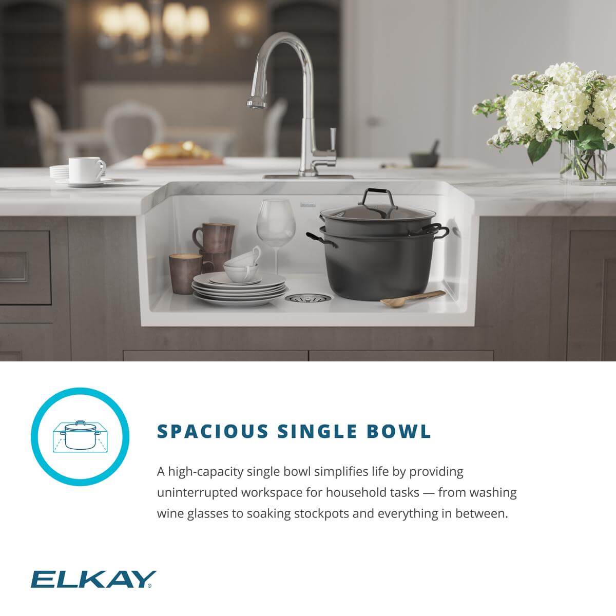 Alternate Image for Elkay 30" Fireclay Farmhouse Sink Kit with Faucet, Single Bowl Matte Gray, SWUF28179MGFLC