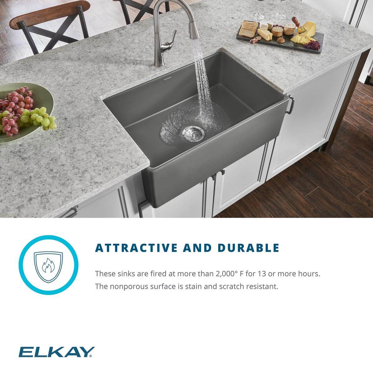 Alternate Image for Elkay 30" Fireclay Farmhouse Sink Kit with Faucet, Single Bowl Matte Gray, SWUF28179MGFLC