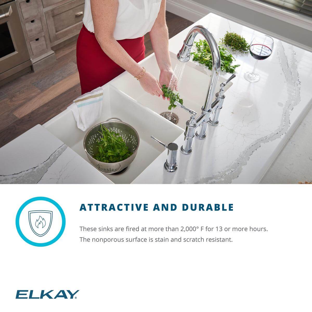 Alternate Image for Elkay 33" Fireclay Farmhouse Sink Kit with Faucet, 50/50 Double Bowl, White, SWUF32189WHFLC