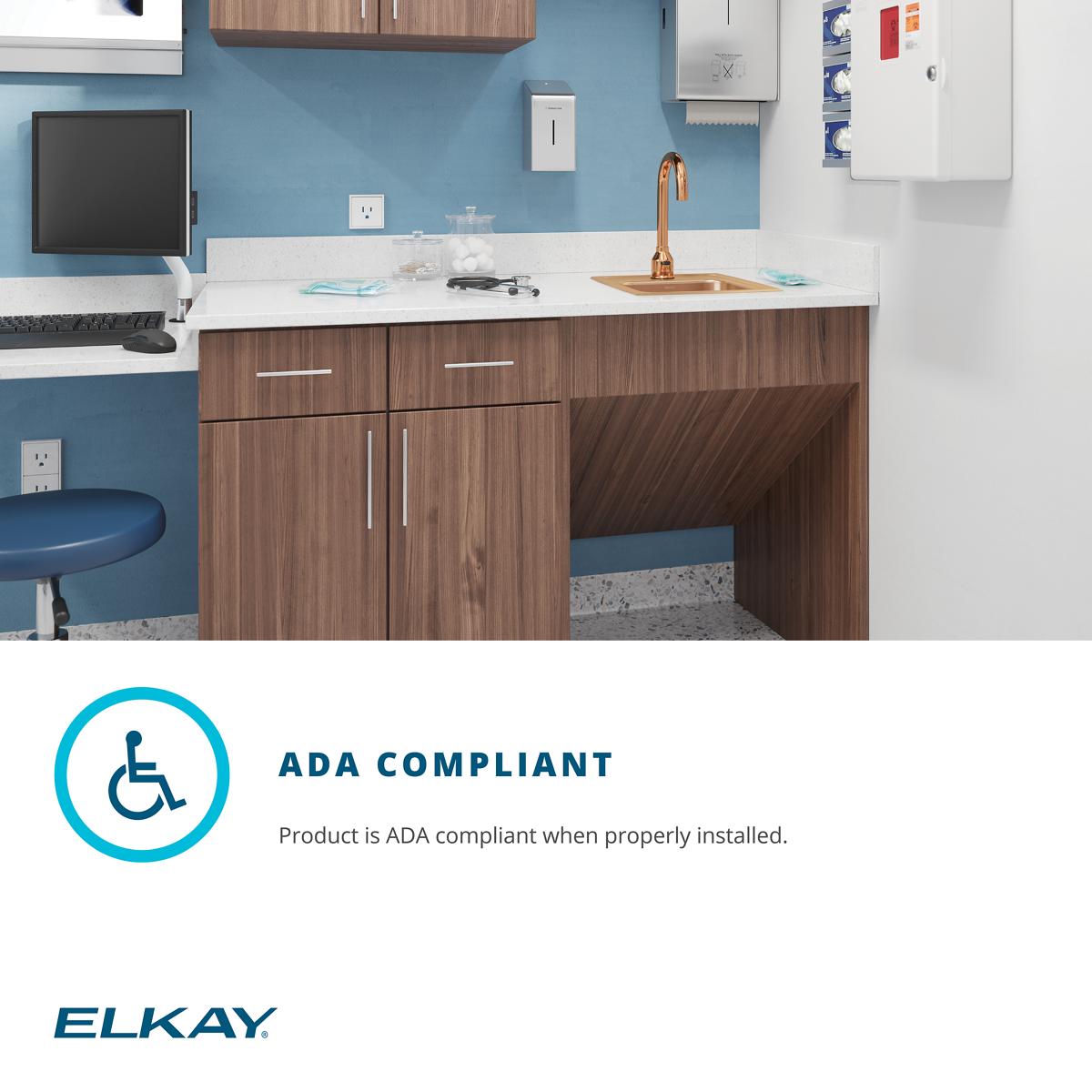 Alternate Image for Elkay 13" Drop In/Topmount CuVerro Antimicrobial Copper ADA Kitchen Sink, Lustrous Satin, 1 Faucet Hole, LRAD1316651-CU