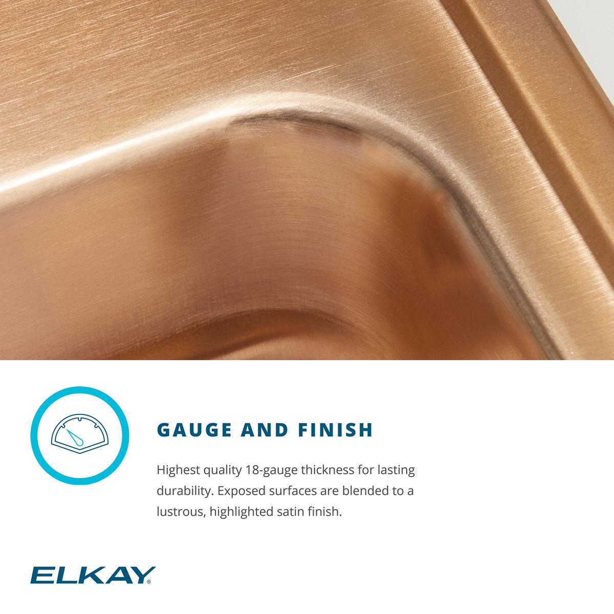 Alternate Image for Elkay 15" Drop In/Topmount CuVerro Antimicrobial Copper Kitchen Sink, Lustrous Satin, 2 Faucet Holes, LR15222-CU