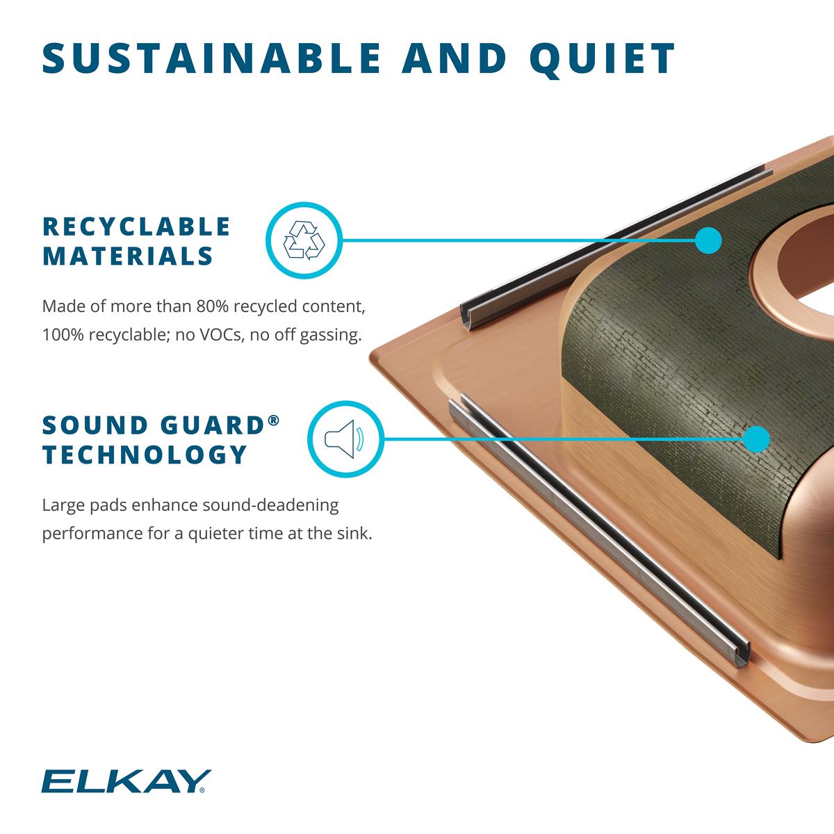 Alternate Image for Elkay 22" Drop In/Topmount CuVerro Antimicrobial Copper ADA Kitchen Sink, Lustrous Satin, 3 Faucet Holes, LRAD2219453-CU