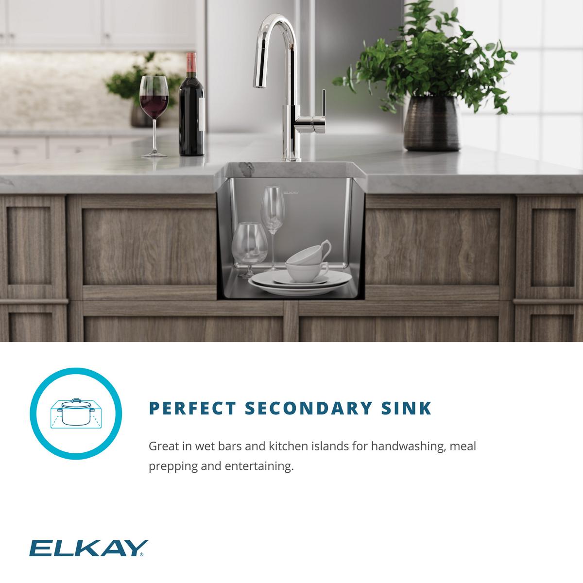 Alternate Image for Elkay Crosstown 14" Rectangular Stainless Steel Bar/Prep Sink with Faucet, Polished Satin, 18 Gauge, ECTRU12179TFCBC