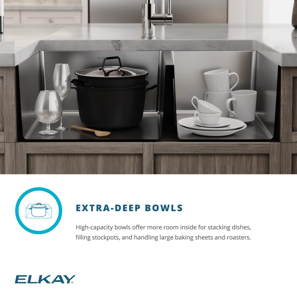 Alternate Image for Elkay Crosstown 32" Undermount Stainless Steel Kitchen Sink with Faucet, 60/40 Double Bowl, Polished Satin, 18 Gauge, ECTRU32179RTFBC