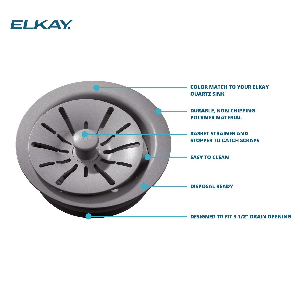 Alternate Image for Elkay Quartz Perfect Drain 3-1/2" Polymer Disposer Flange with Removable Basket Strainer and Rubber Stopper Mocha, LKPDQD1MC