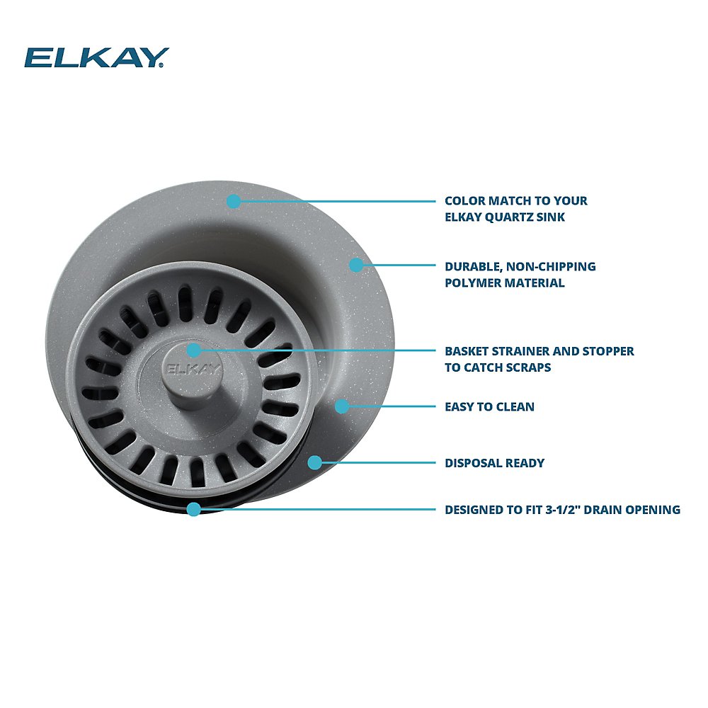 Alternate Image for Elkay LKQD35CH Polymer 3-1/2" Disposer Flange with Removable Basket Strainer and Rubber Stopper Charcoal