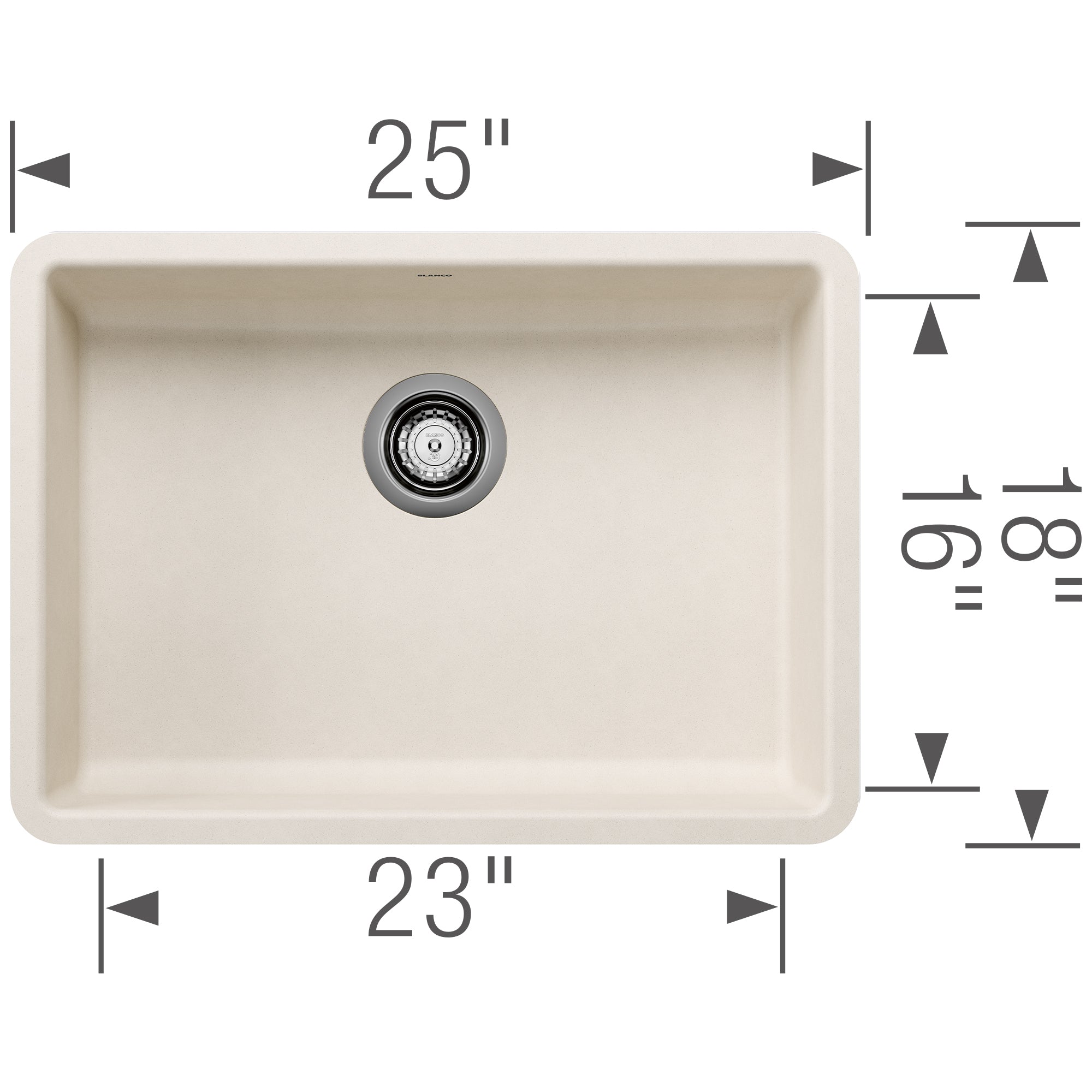 Blanco Precis 25" Undermount Silgranit Kitchen Sink, Soft White, No Faucet Hole, 443082