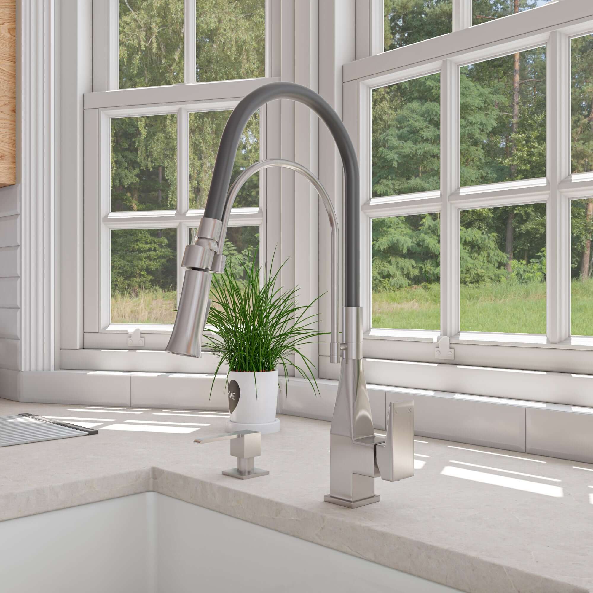 Alternate Image for ALFI brand 1.8 GPM Lever Gooseneck Spout Touch Kitchen Faucet, Modern, Gray, Brushed Nickel, ABKF3023-BN