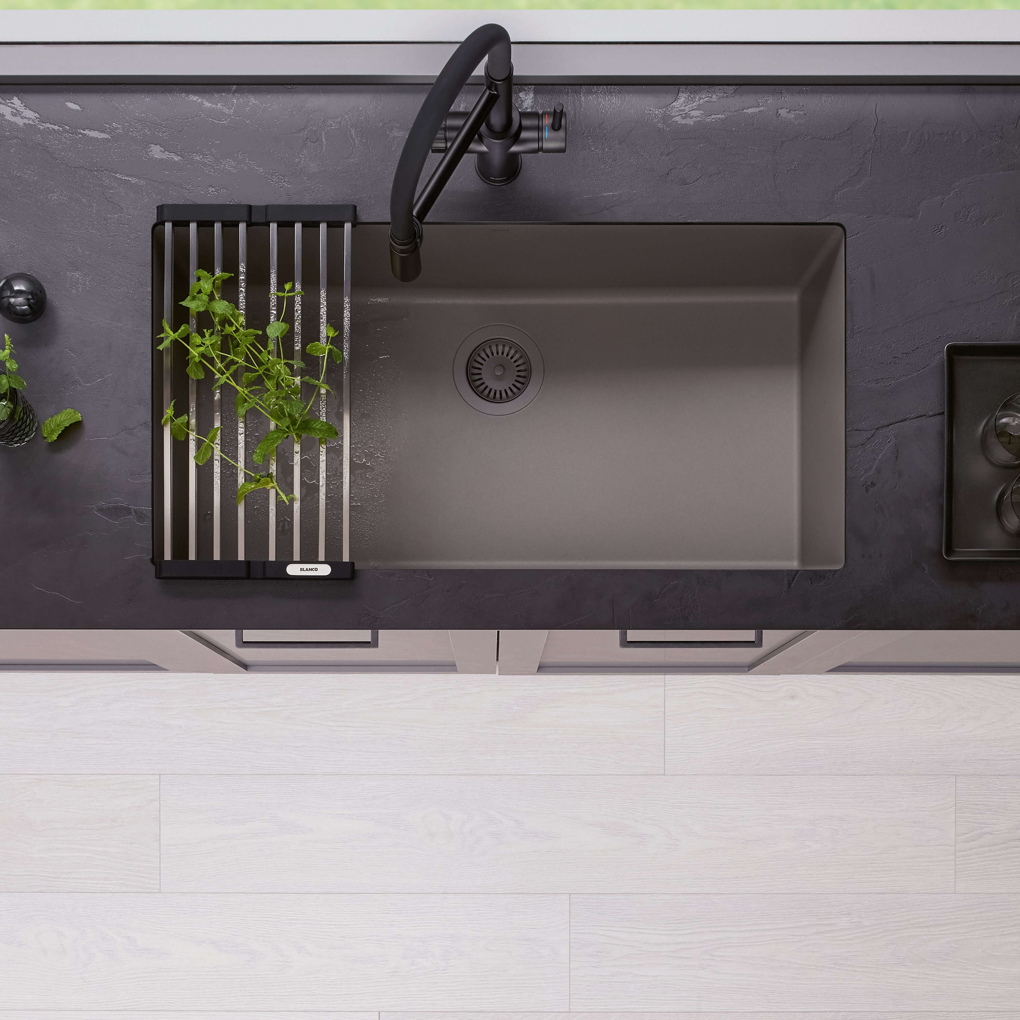 Alternate Image for Blanco Precis 32" Undermount Silgranit Kitchen Sink, Volcano Gray, No Faucet Hole, 443121
