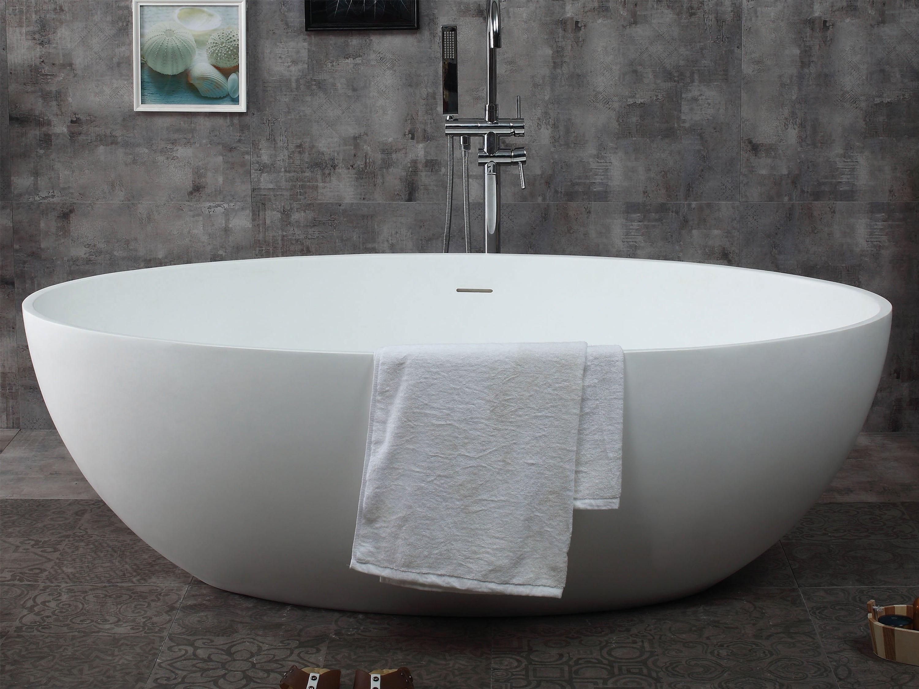 Alternate Image for ALFI brand 67" Solid Surface Smooth Resin Free Standing Oval Soaking Bathtub, White Matte, AB9941