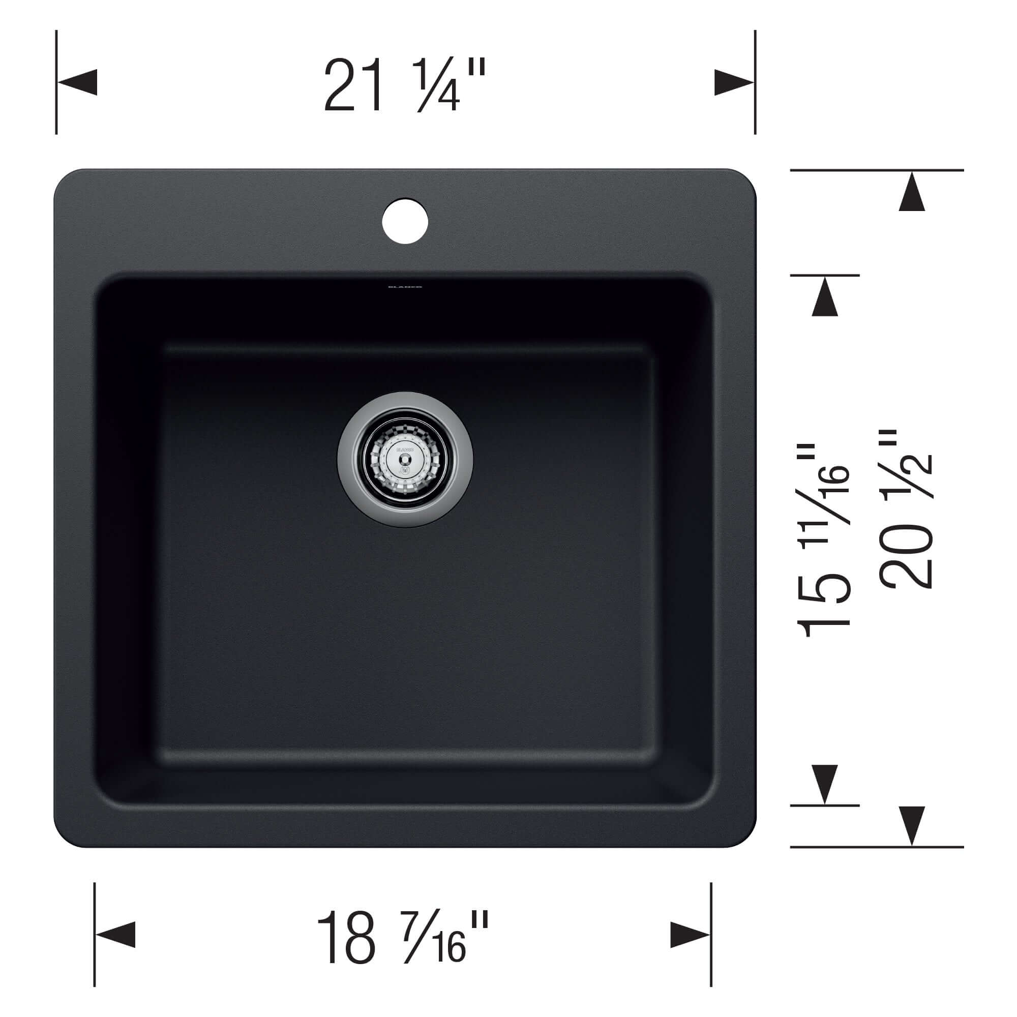 Alternate Image for Blanco Liven 21" Dual Mount Silgranit Kitchen Sink, Coal Black, 1 Faucet Hole, 443226
