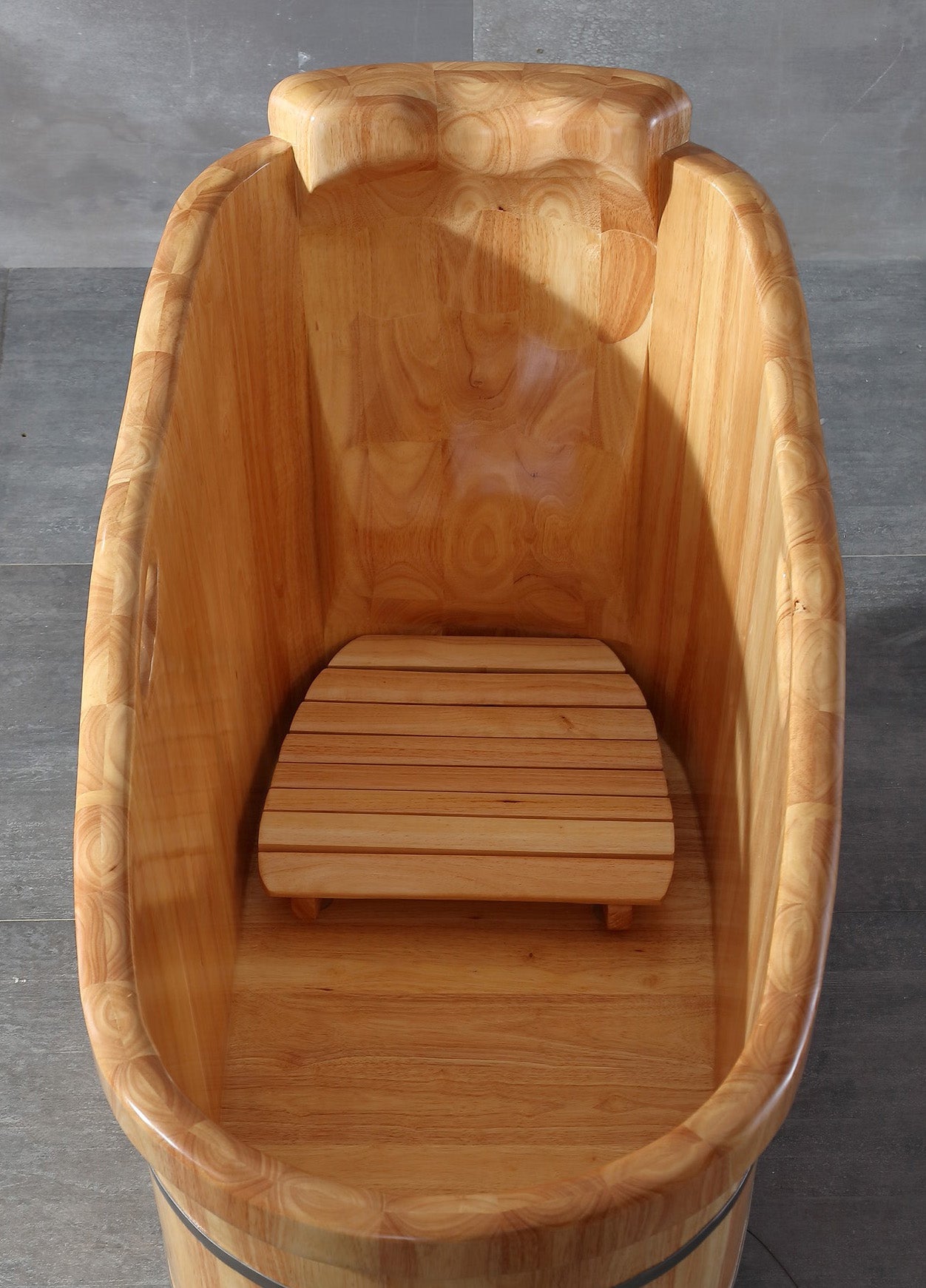 Alternate Image for ALFI brand 57" Rubber Wood Free Standing Oval Soaking Bathtub, Natural Wood, AB1187