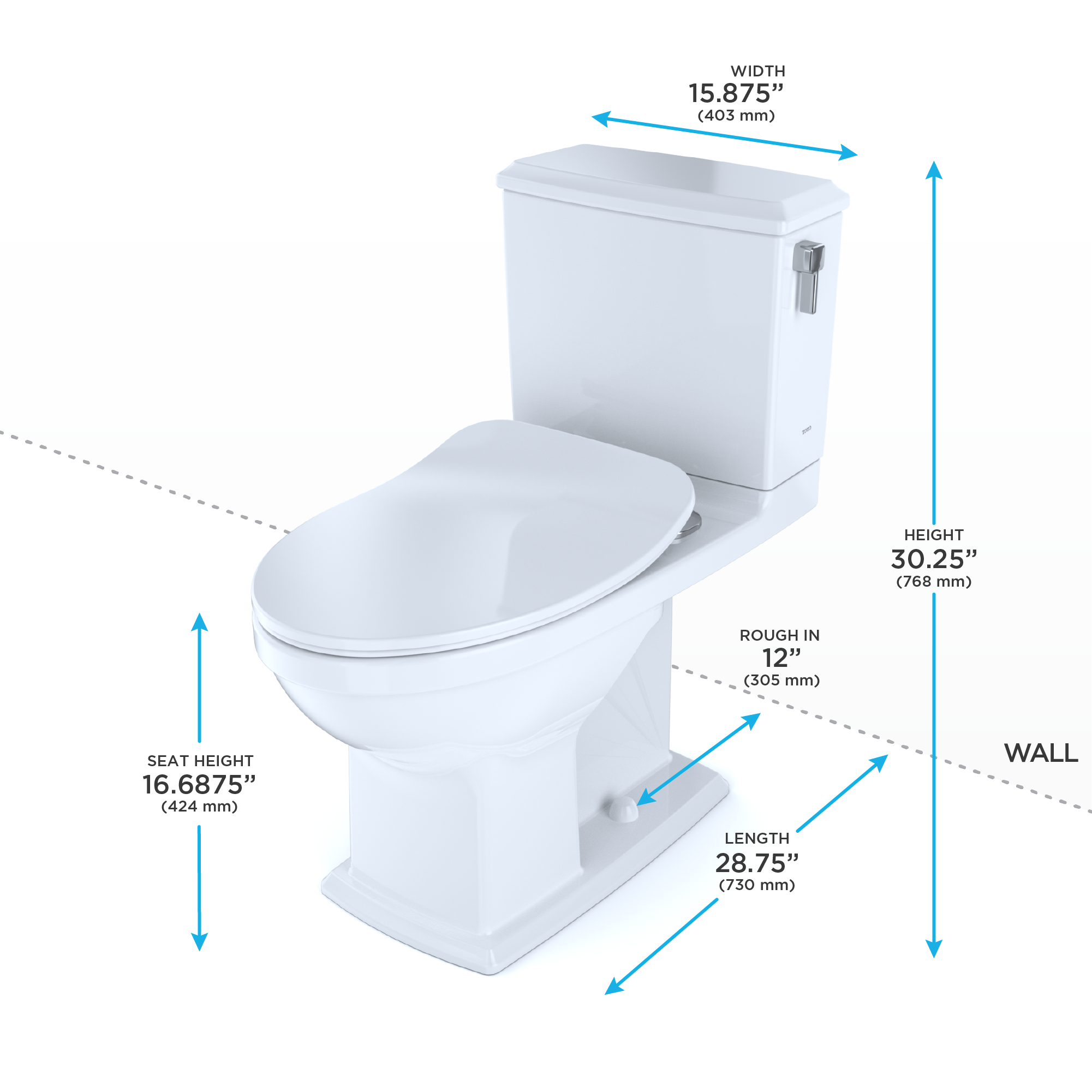 Alternate Image for TOTO Connelly Two-Piece Elongated Dual Flush 1.28 and 0.9 GPF with CEFIONTECT and Right Lever, WASHLET+ Ready, Cotton White, Vitreous China, MS494234CEMFRG#01