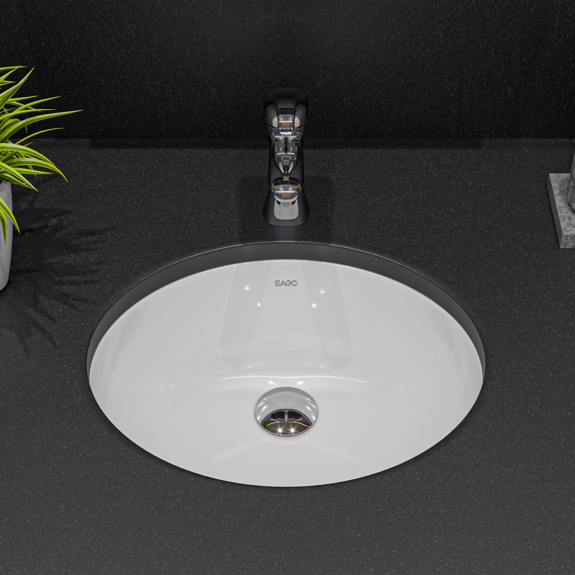 Alternate Image for Eago 17.75" x 15" Oval Under Mount Porcelain Bathroom Sink, White, No Faucet Hole, BC224
