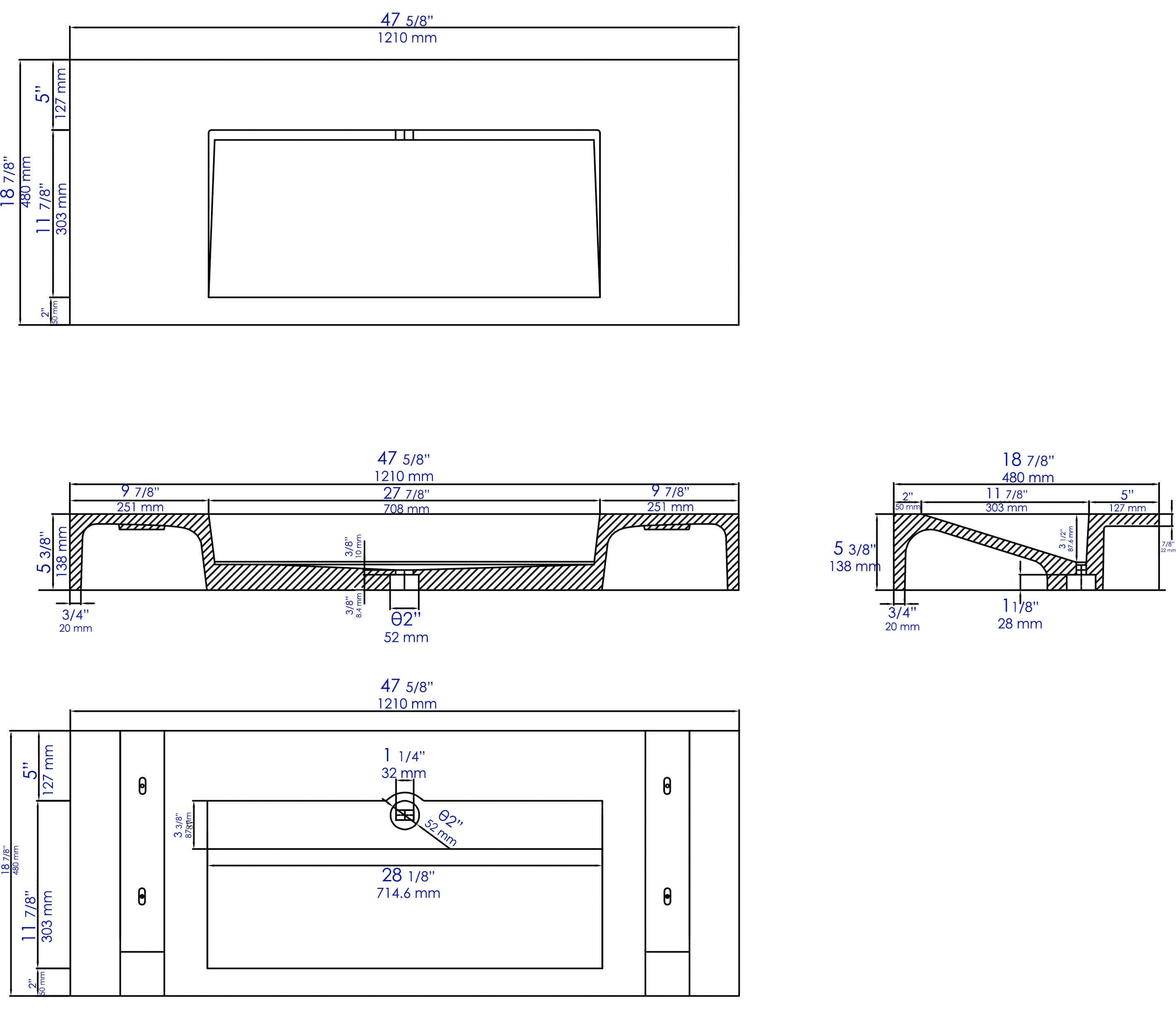 Alternate Image for ALFI brand 48" x 18.9" Rectangle Above Mount Concrete Bathroom Sink, Gray Matte, 1 Faucet Hole, ABCO48R