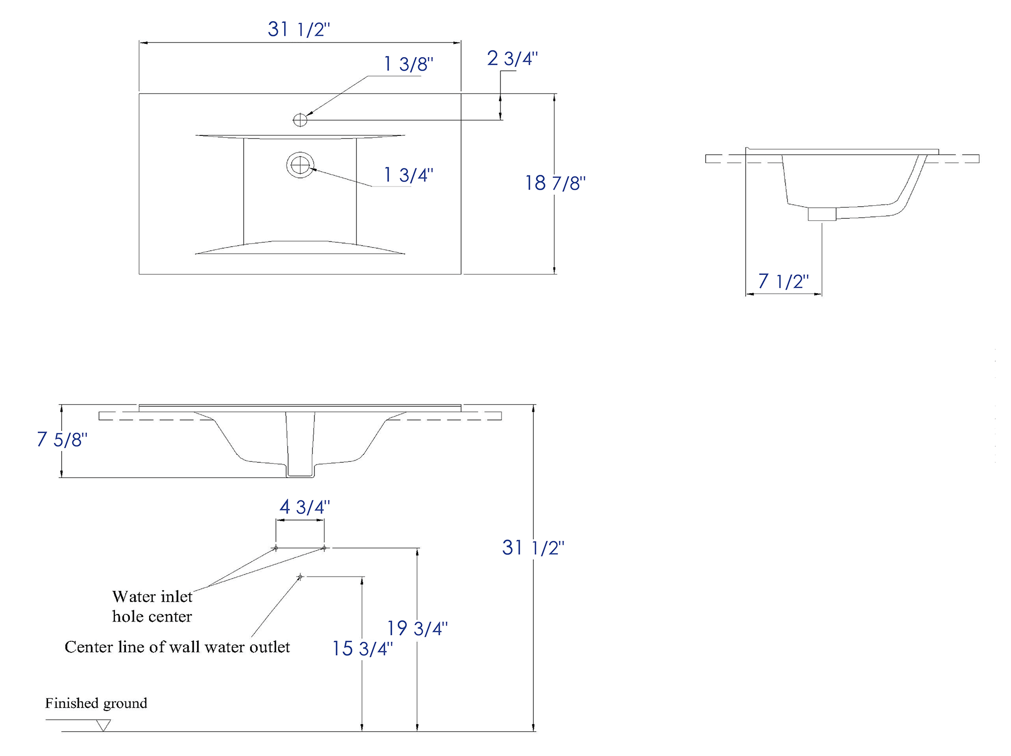 Eago 31.5" x 18.88" Rectangle Drop In Porcelain Bathroom Sink, White, 1 Faucet Hole, BB127
