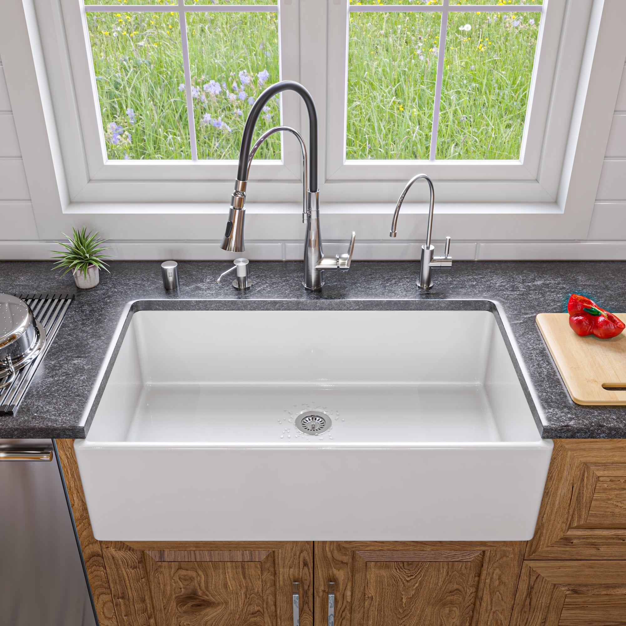 ALFI brand 36" Fireclay Farmhouse Sink, White, AB536-W