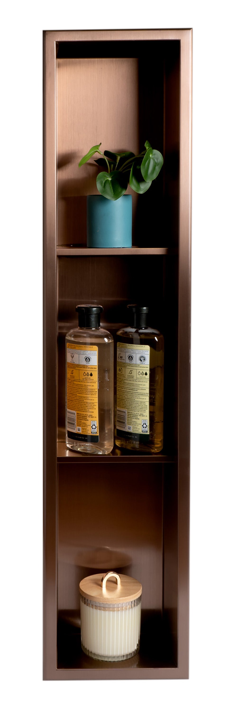 Alternate Image for ALFI brand ABNP0836-BC 8" x 36" Brushed Copper PVD Stainless Steel Vertical Triple Shelf Shower Niche, 20 Gauge