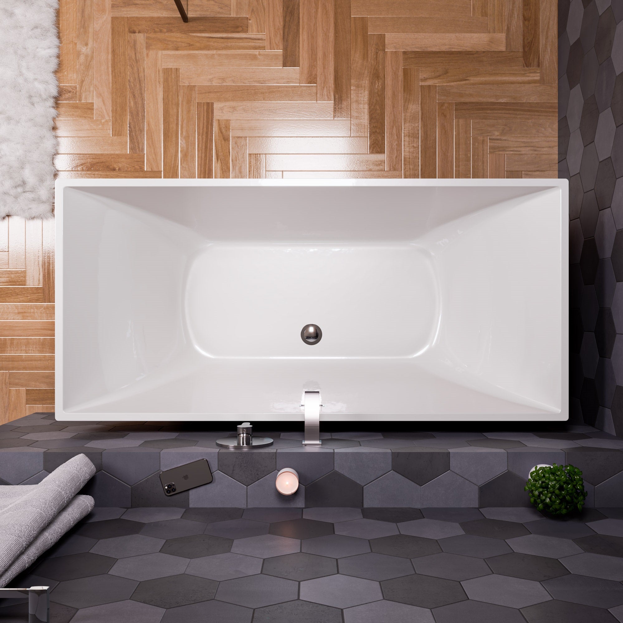 Alternate Image for ALFI brand 67" Acrylic Free Standing Rectangle Soaking Bathtub, White, AB8840