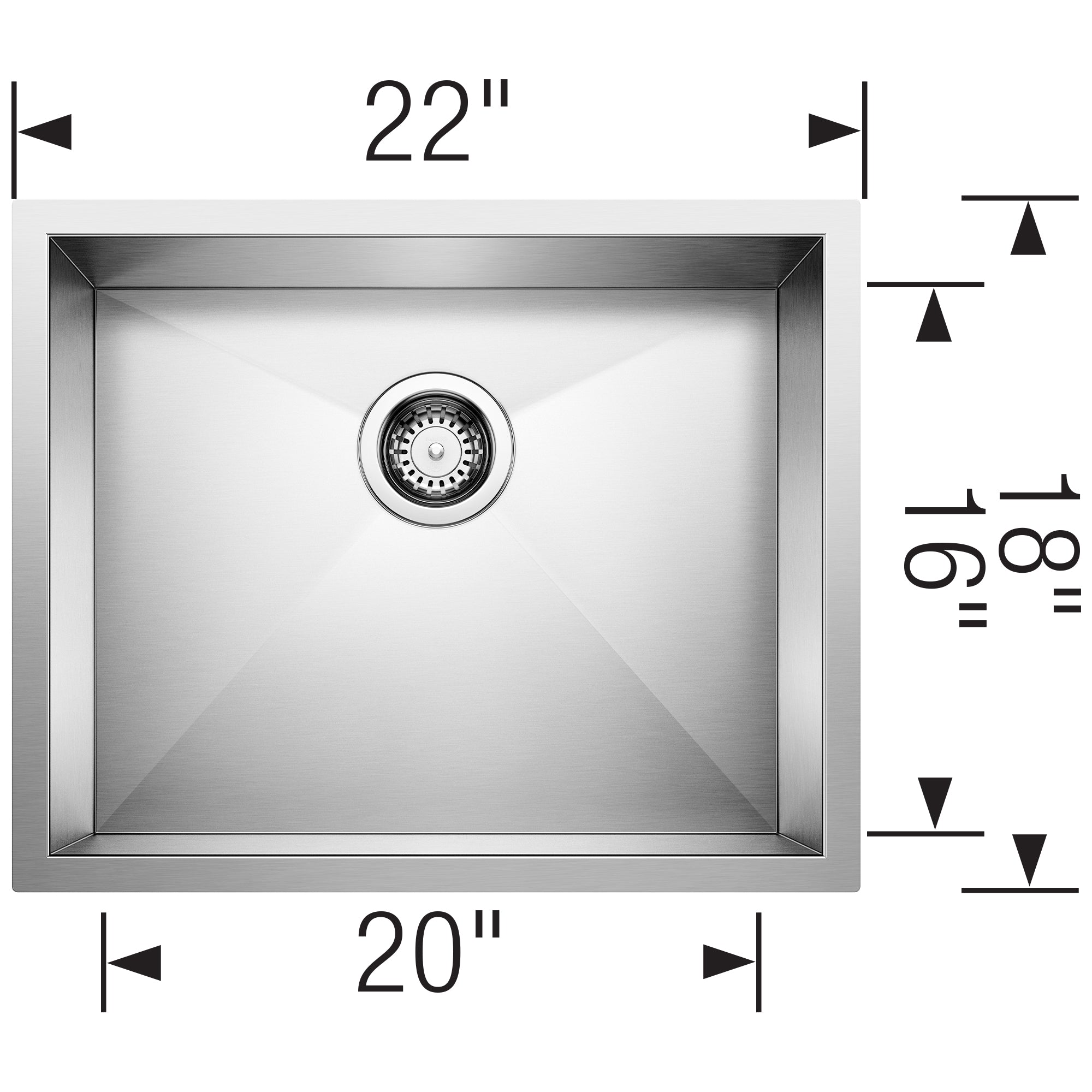 Alternate Image for Blanco Quatrus 22" Undermount Stainless Steel Kitchen Sink, Satin Polish, 18 Gauge, No Faucet Hole, 443050