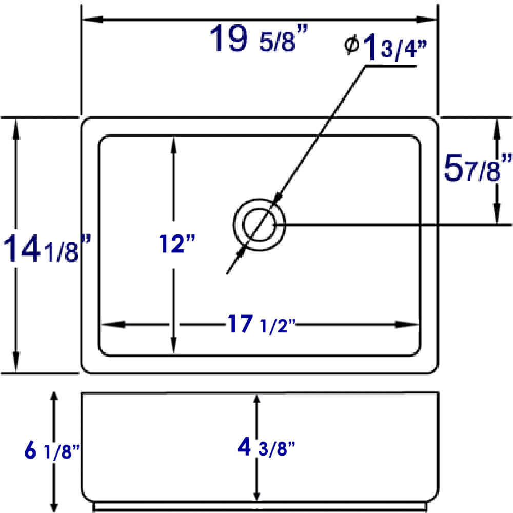 Alternate Image for Eago 19.63" x 14.13" Rectangle Above Mount Porcelain Bathroom Sink, White, No Faucet Hole, BA131