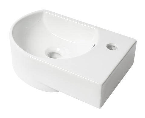 ALFI brand 16" x 10.63" Oval Wall Mount Porcelain Bathroom Sink, White, 1 Faucet Hole, ABC119