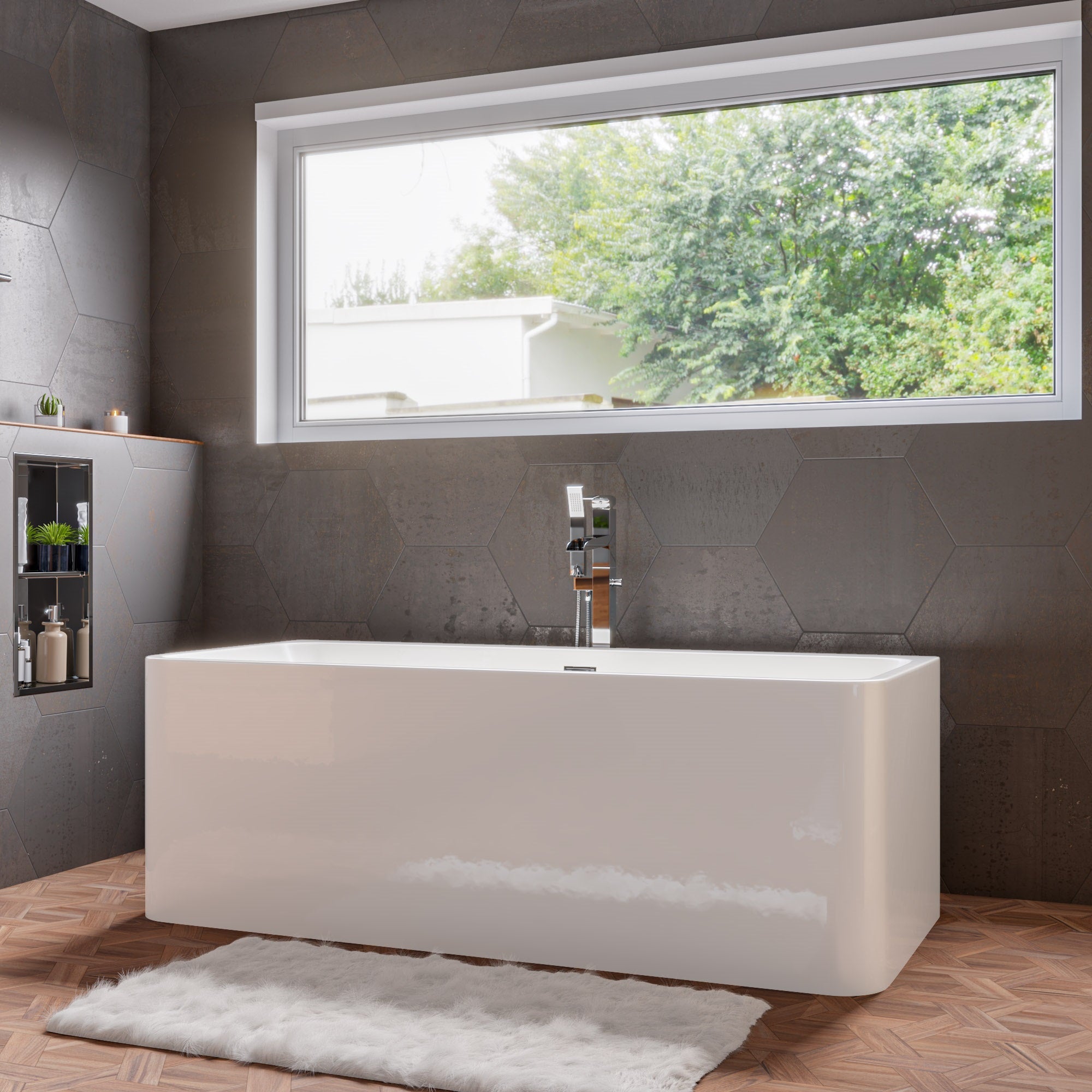 Alternate Image for ALFI brand 67" Acrylic Free Standing Rectangle Soaking Bathtub, White, AB8859