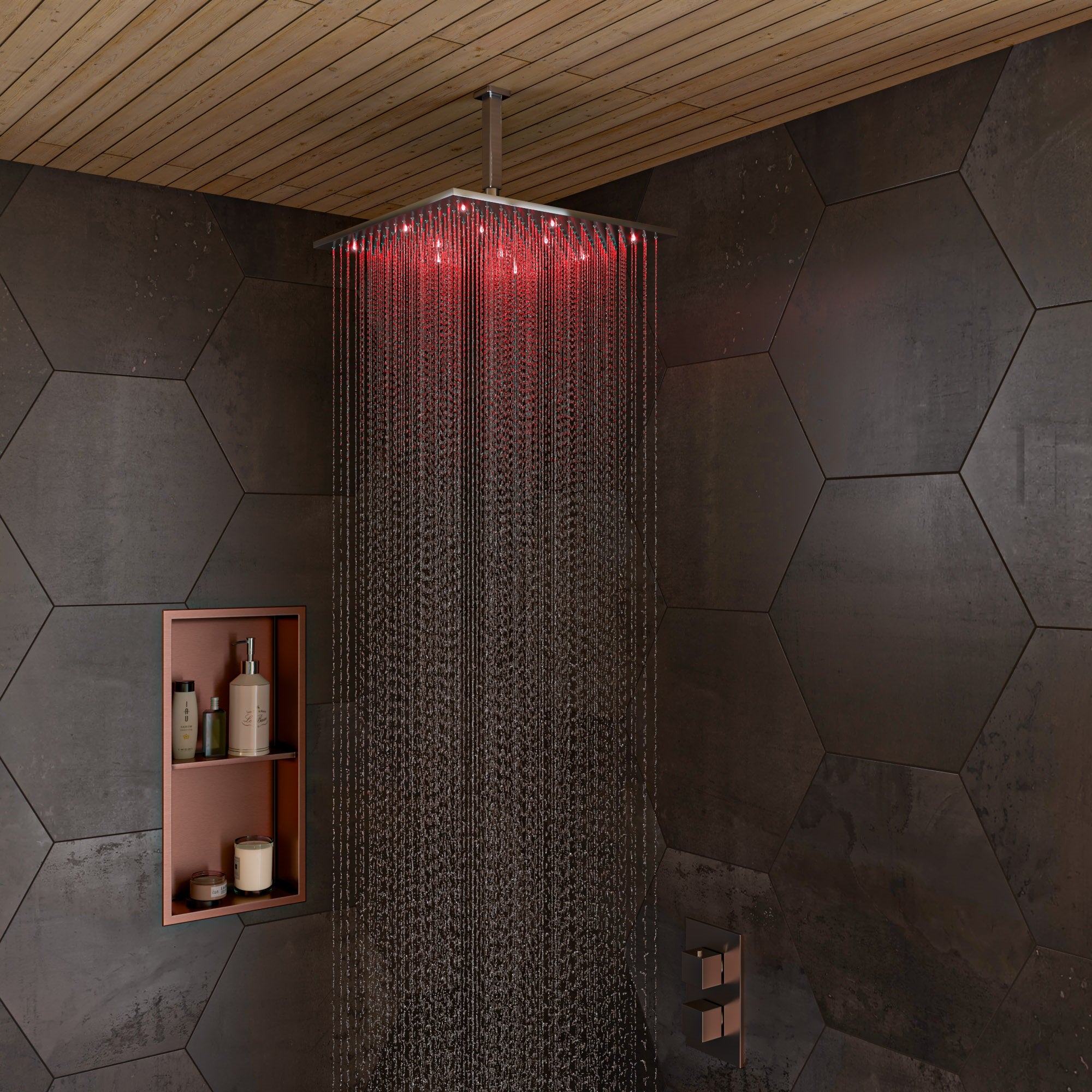 Alternate Image for ALFI brand ABNP1224-BC 12" x 24" Brushed Copper PVD Stainless Steel Vertical Double Shelf Shower Niche, 20 Gauge