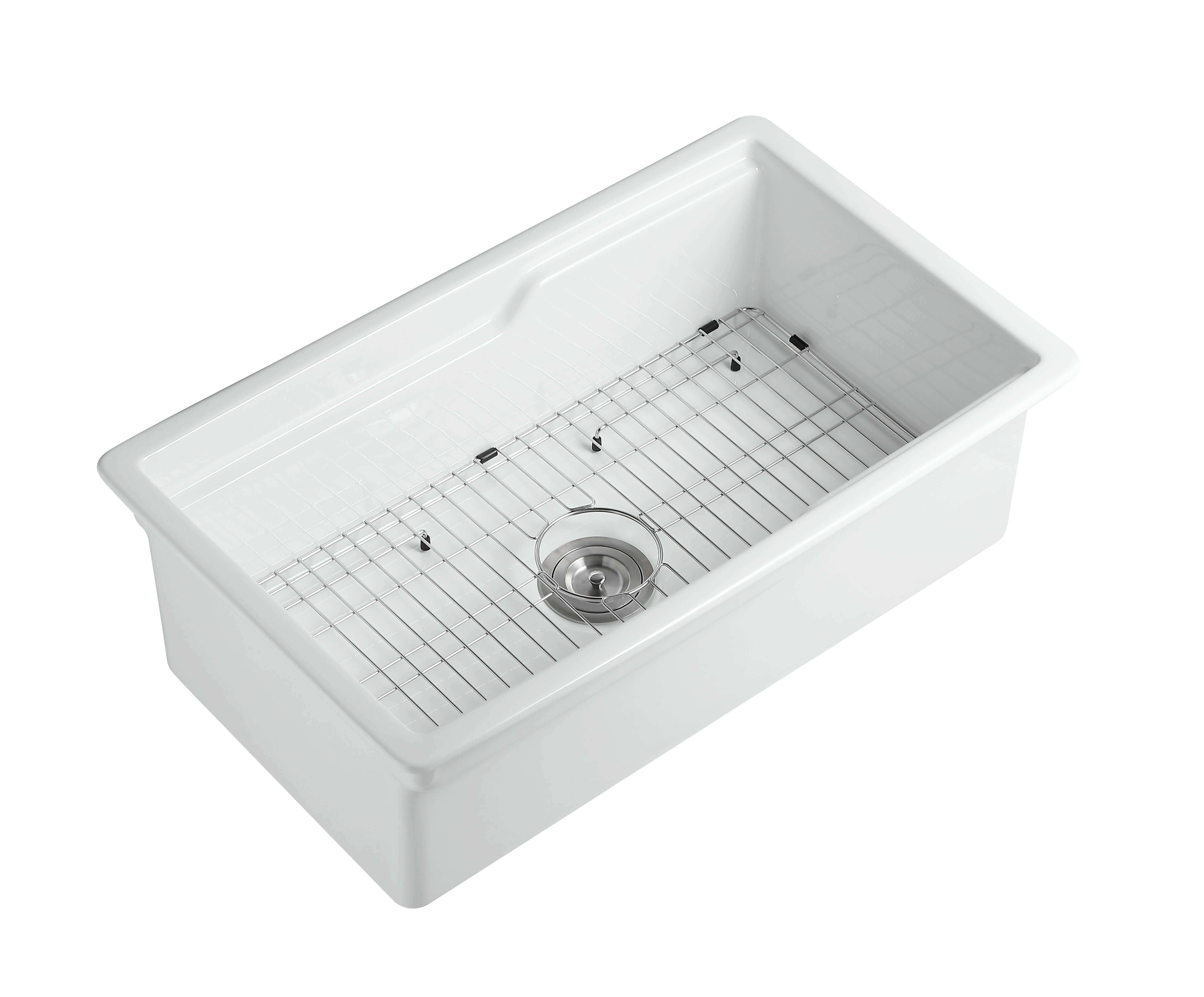 ALFI brand 32 fireclay workstation farmhouse step rim sink white product image