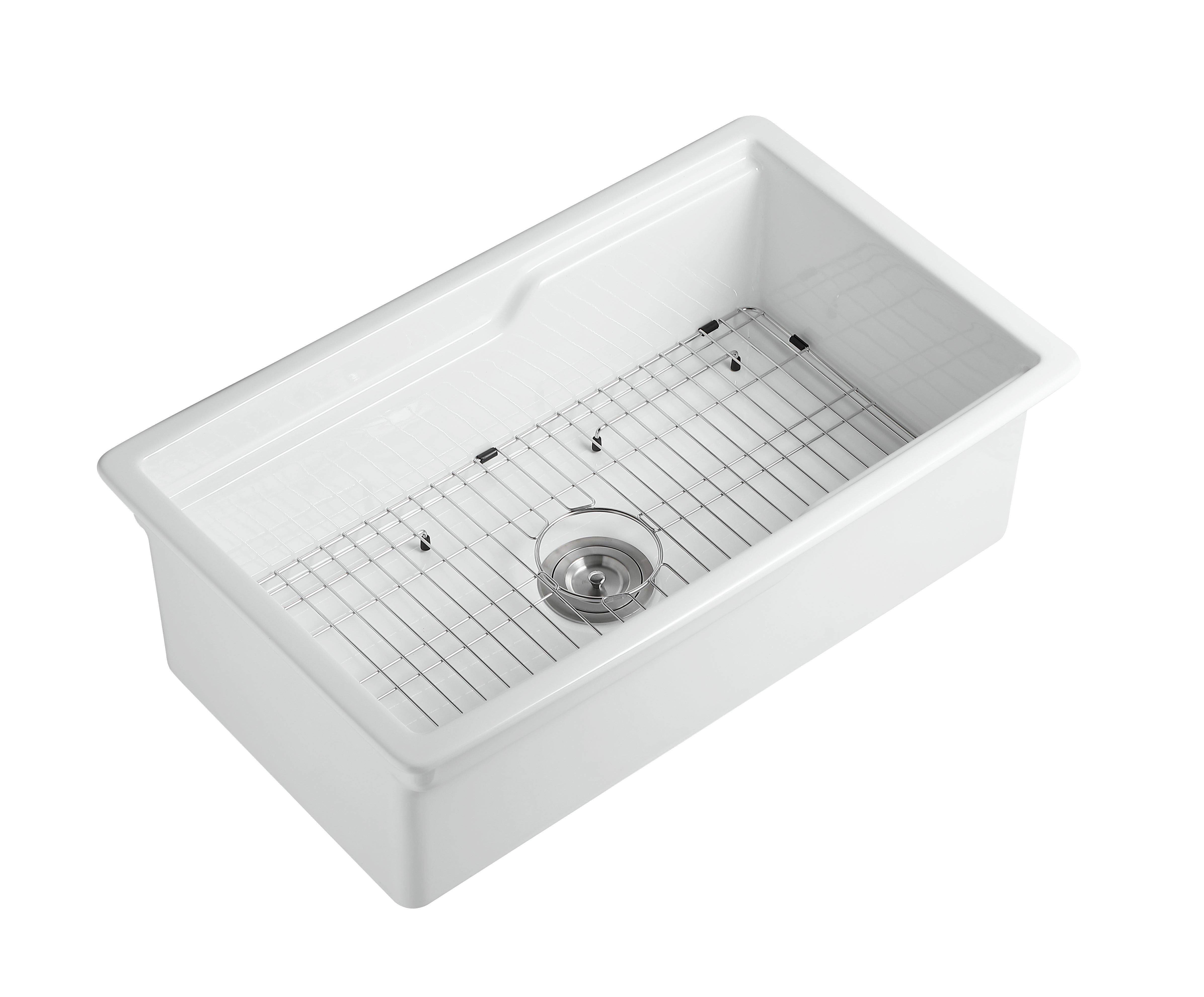 ALFI brand 32 fireclay workstation farmhouse step rim sink white product image