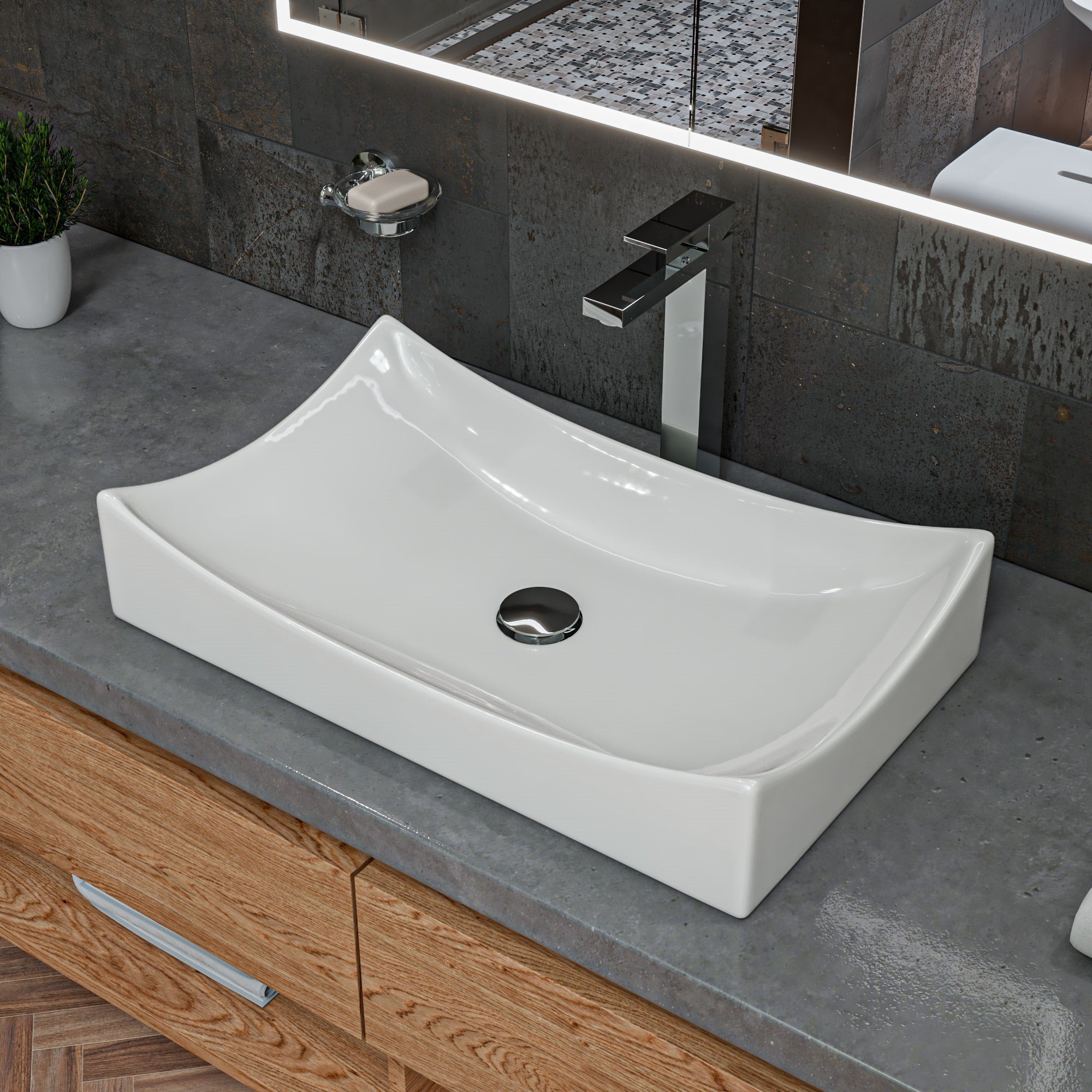 ALFI brand 25.75" x 15.5" Rectangle Above Mount Porcelain Bathroom Sink, White, No Faucet Hole, ABC904