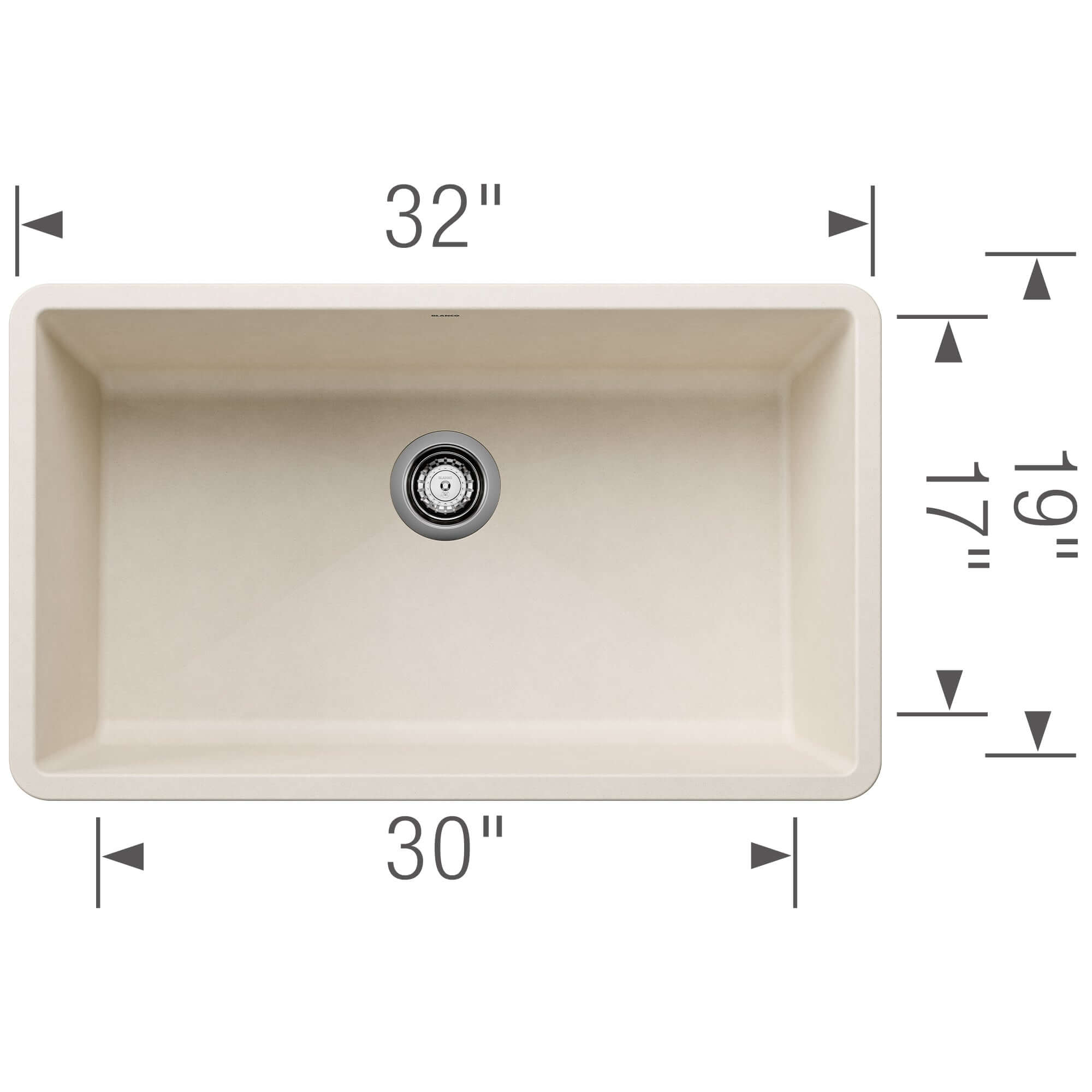 Alternate Image for Blanco Precis 32" Undermount Silgranit Kitchen Sink, Soft White, No Faucet Hole, 443084