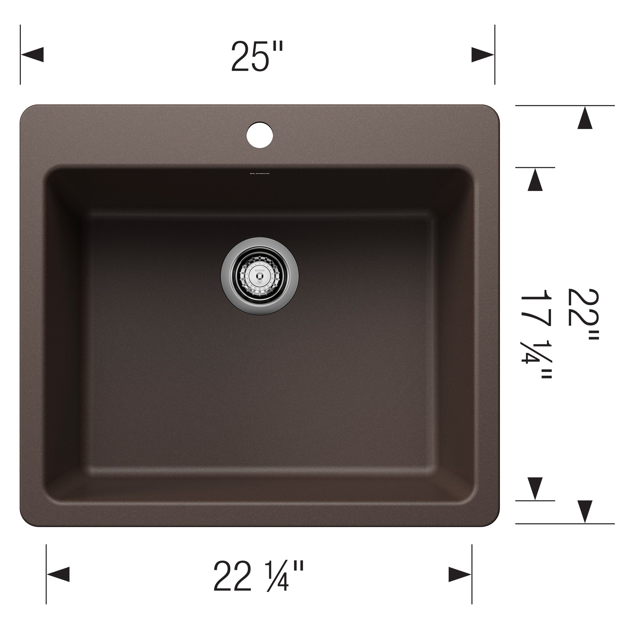 Blanco Liven 25" Dual Mount Silgranit Kitchen Sink, Cafe, 1 Faucet Hole, 443223