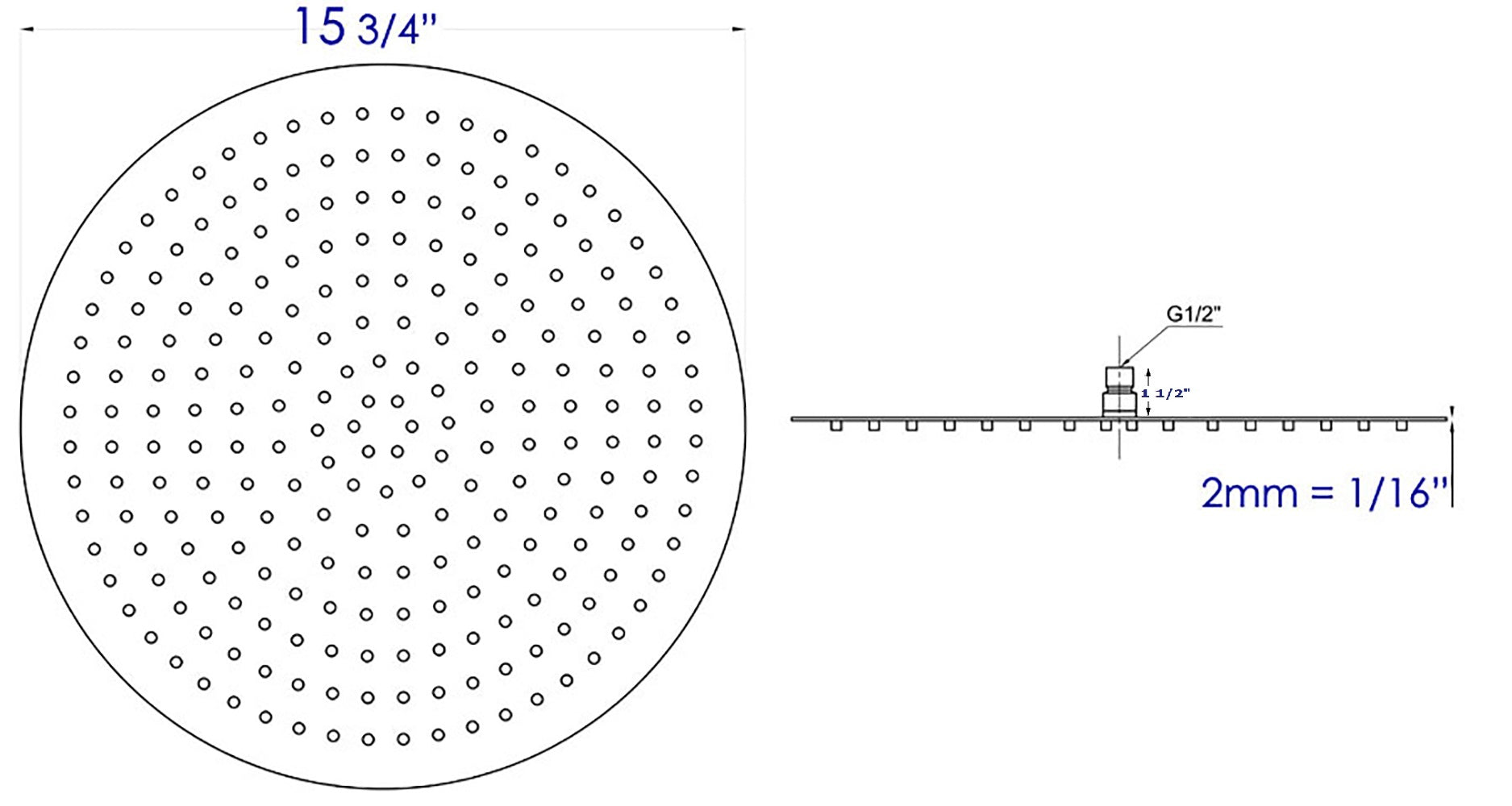 ALFI brand RAIN16R-PSS Solid Polished Stainless Steel 16" Round Ultra Thin Rain Shower Head