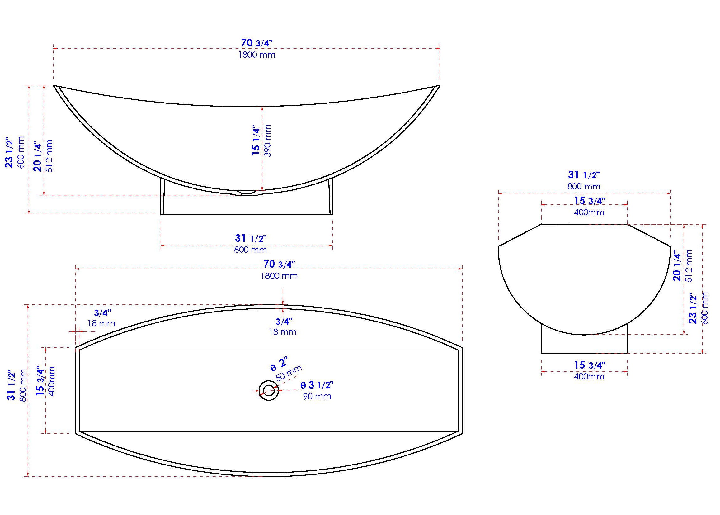 ALFI brand 71" Solid Surface Resin Free Standing Oval Bathtub, Hammock Style, Black Matte, AB9991BM