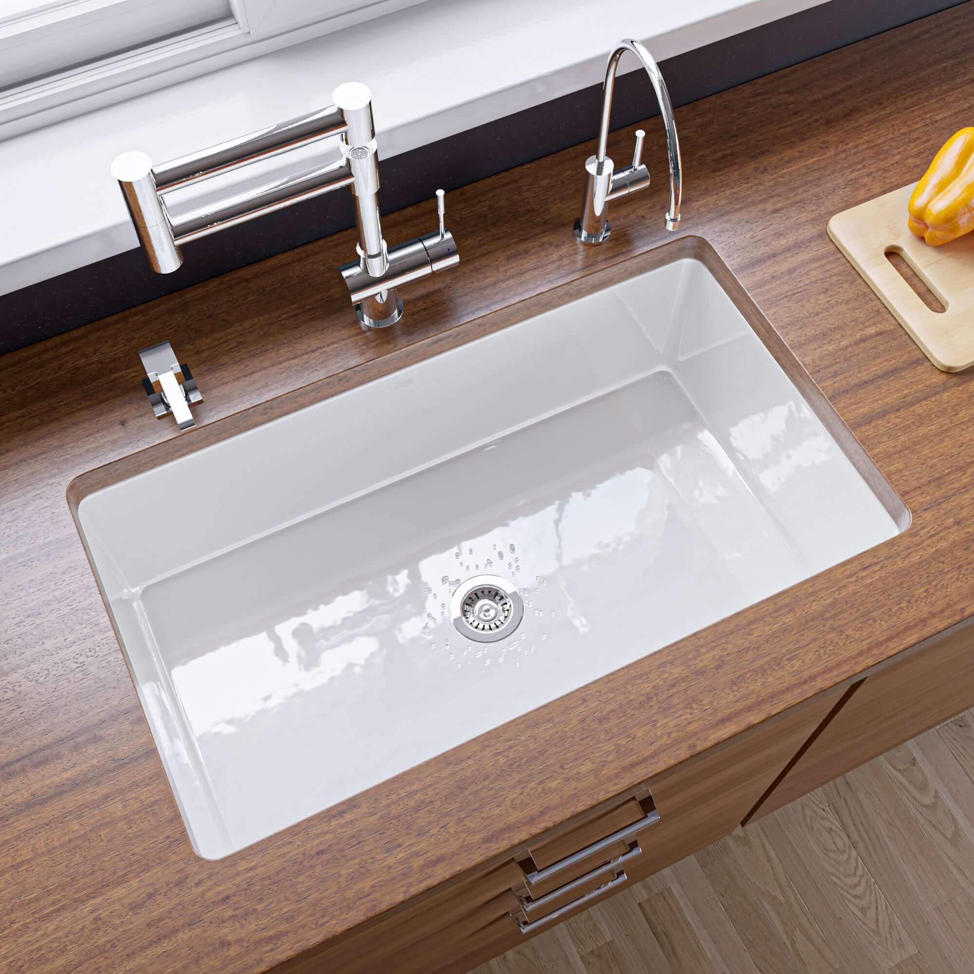 Alternate Image for ALFI brand 32" Dual Mount Fireclay Kitchen Sink, White, No Faucet Hole, ABF3219SUD-W