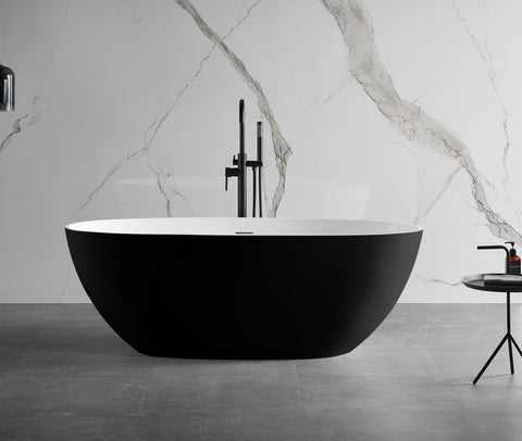 ALFI brand 59" Solid Surface Resin Free Standing Oval Soaking Bathtub, Black & White, AB9975BM