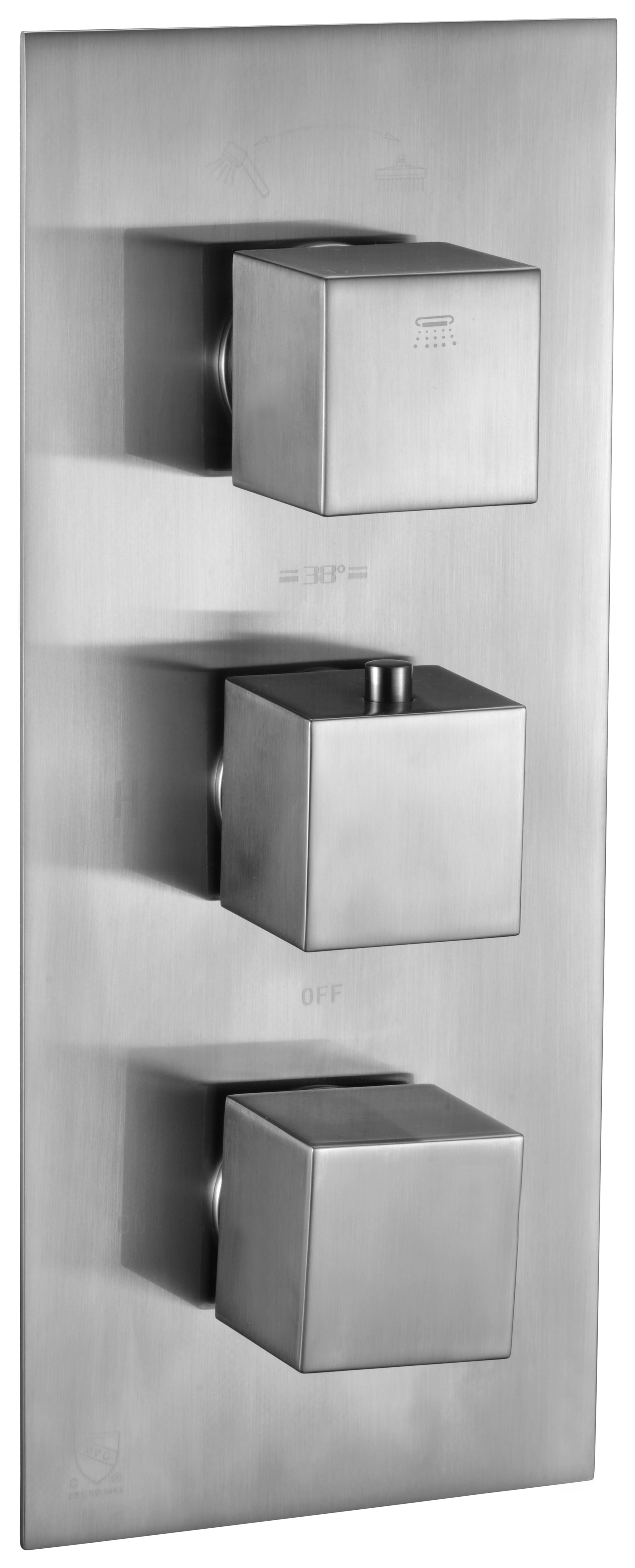 ALFI brand AB2701-BN Brushed Nickel Square 2 Way Thermostatic Shower Mixer, Brass