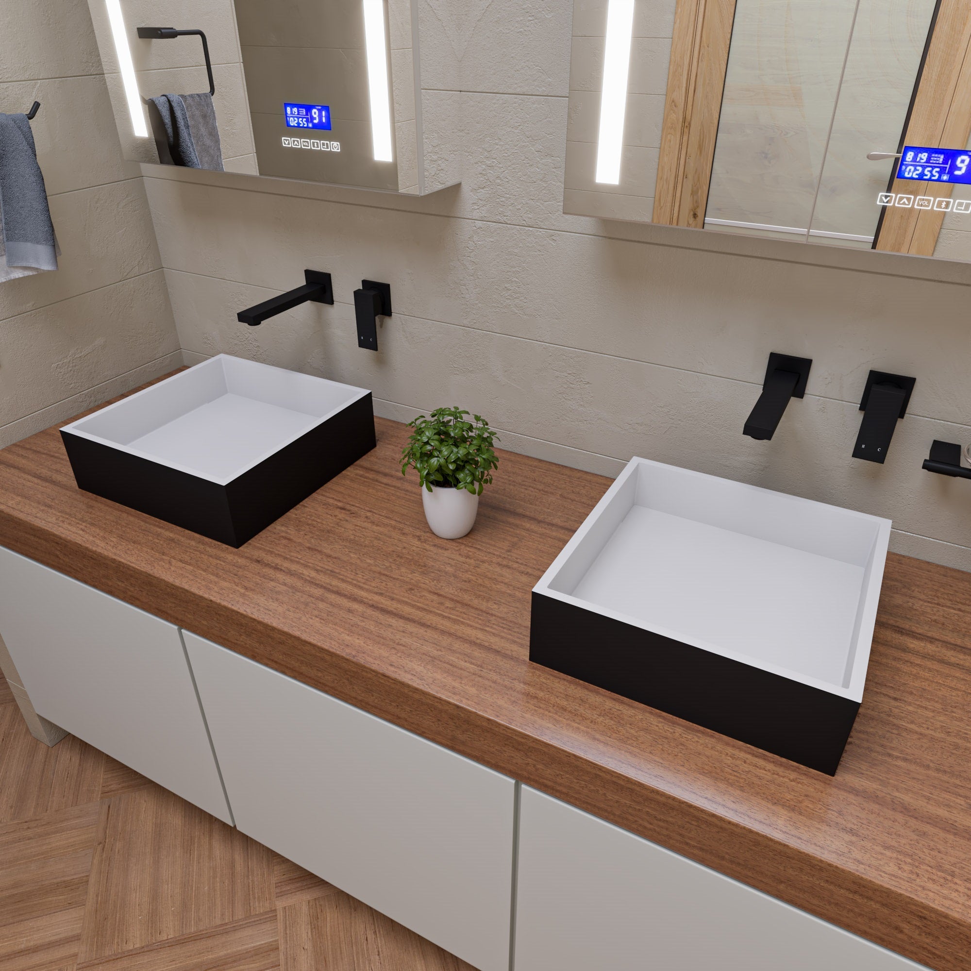 Alternative View of ALFI brand 15.13" x 15.13" Square Above Mount Resin Bathroom Sink, Black & White, No Faucet Hole, ABRS14SBM