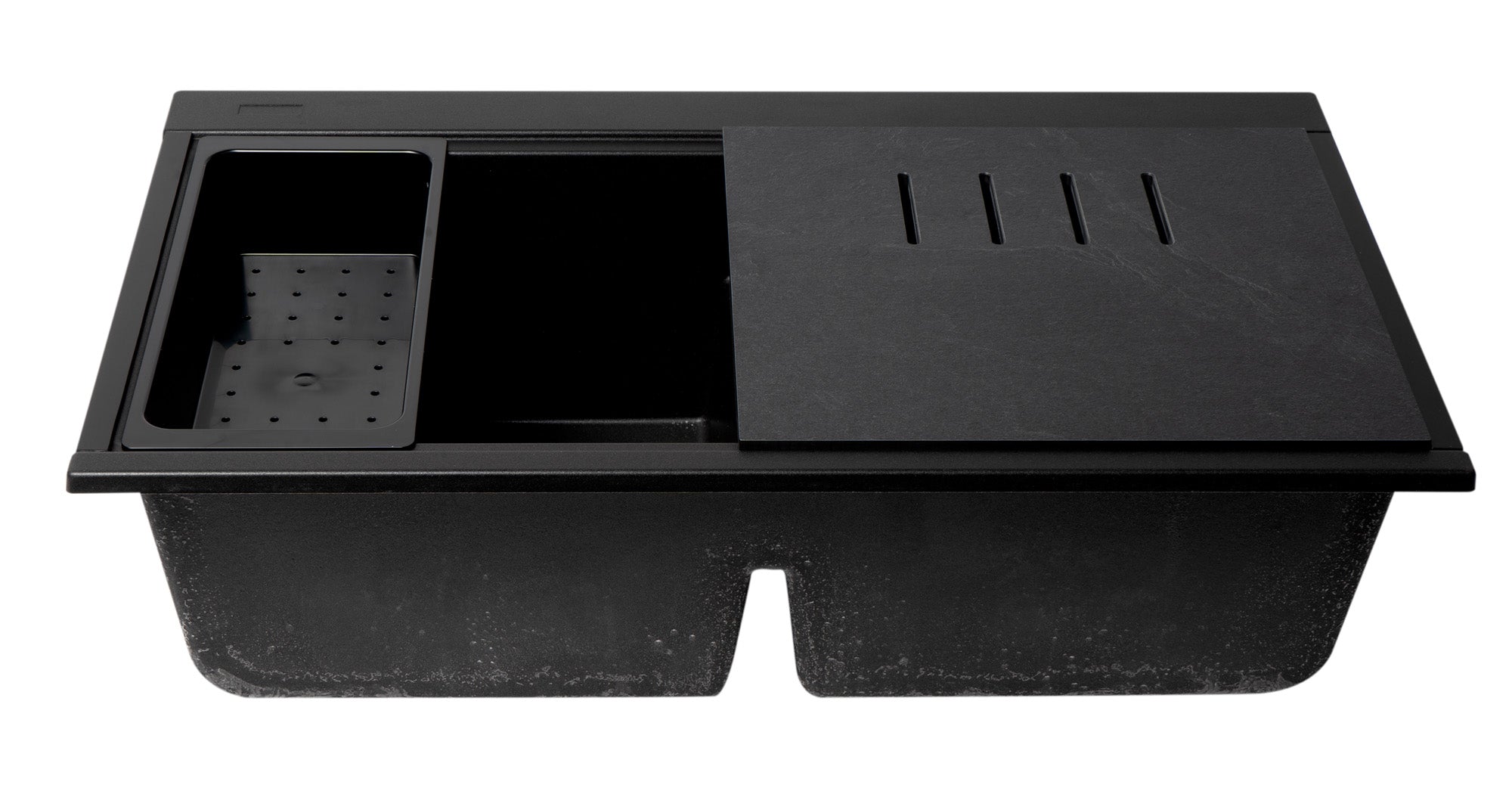 Alternate Image for ALFI 34" Undermount Granite Composite Workstation Kitchen Sink with Accessories, 50/50 Double Bowl, Black, 0 Faucet Hole, AB3418DBUM-BLA