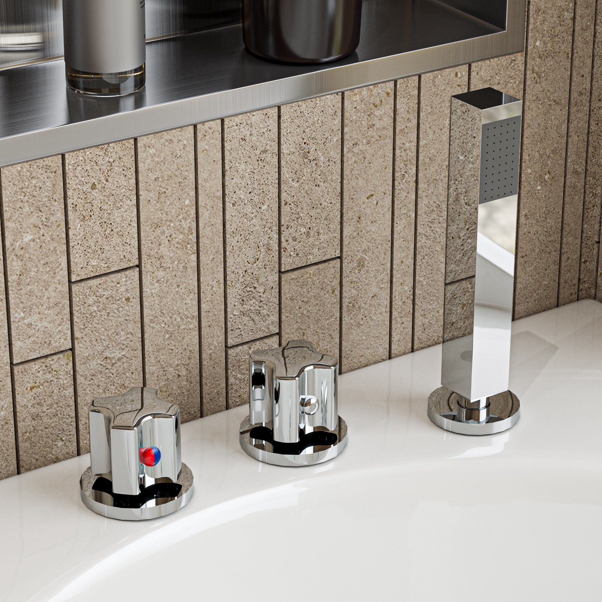 Alternate Image for Eago 71" Acrylic Corner Rectangle Bathtub with Fixtures, White, AM189ETL-L