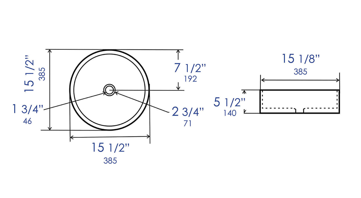Alternate Image for ALFI brand 15.5" x 15.5" Round Above Mount Porcelain Bathroom Sink, Black & White, No Faucet Hole, ABC908