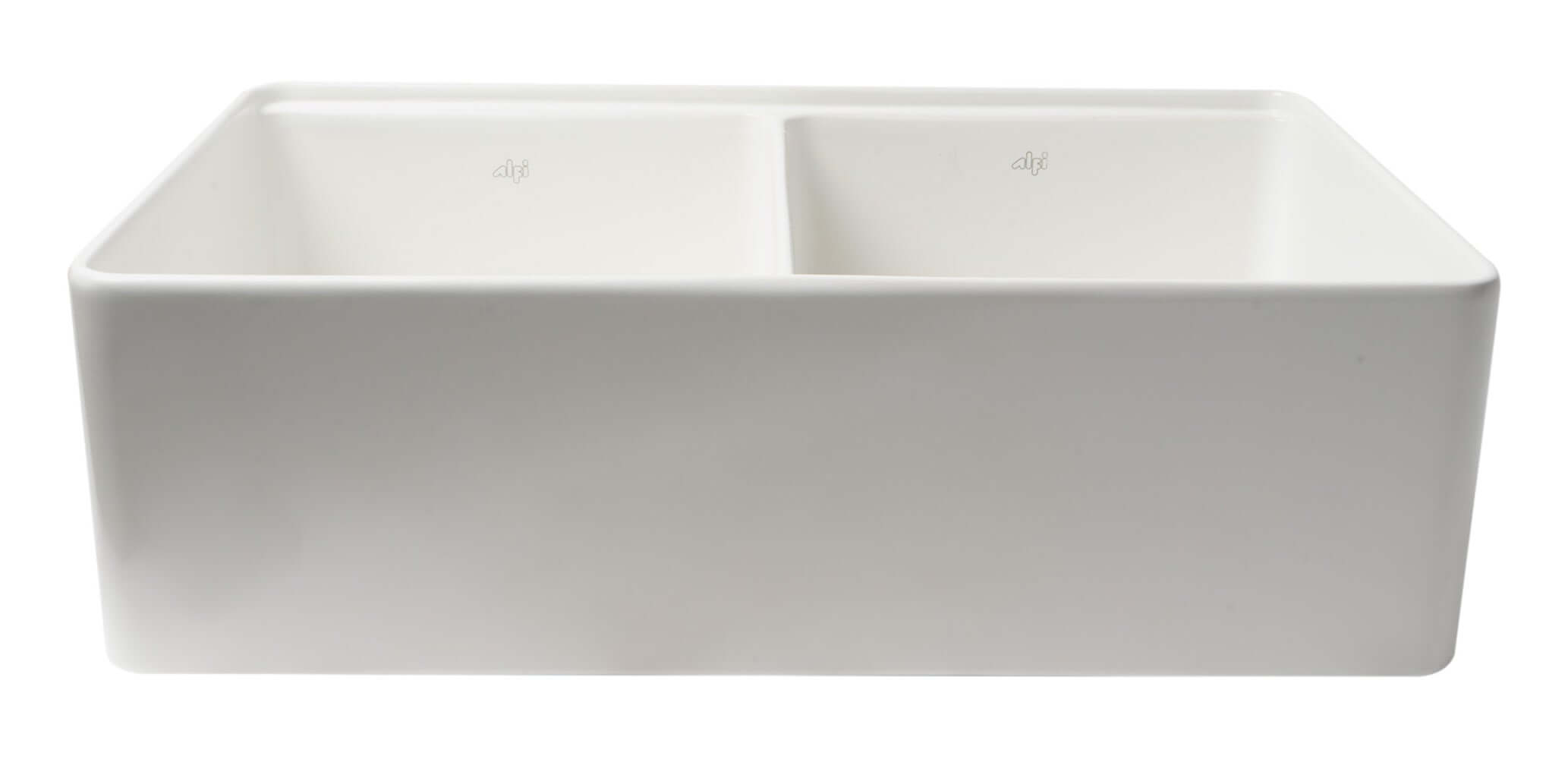 Alternate Image for ALFI brand 33" Fireclay Workstation Farmhouse Sink with Accessories, 50/50 Double Bowl, White, No Faucet Hole, ABFS3320D-W